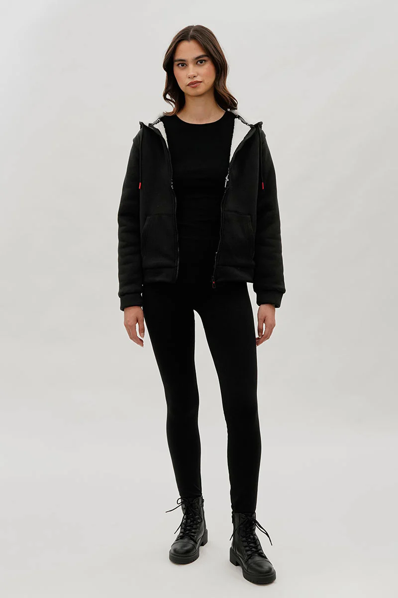 Canada Weather Gear Sherpa Lined Zip Up Lightweight Jacket - Black - Image 5