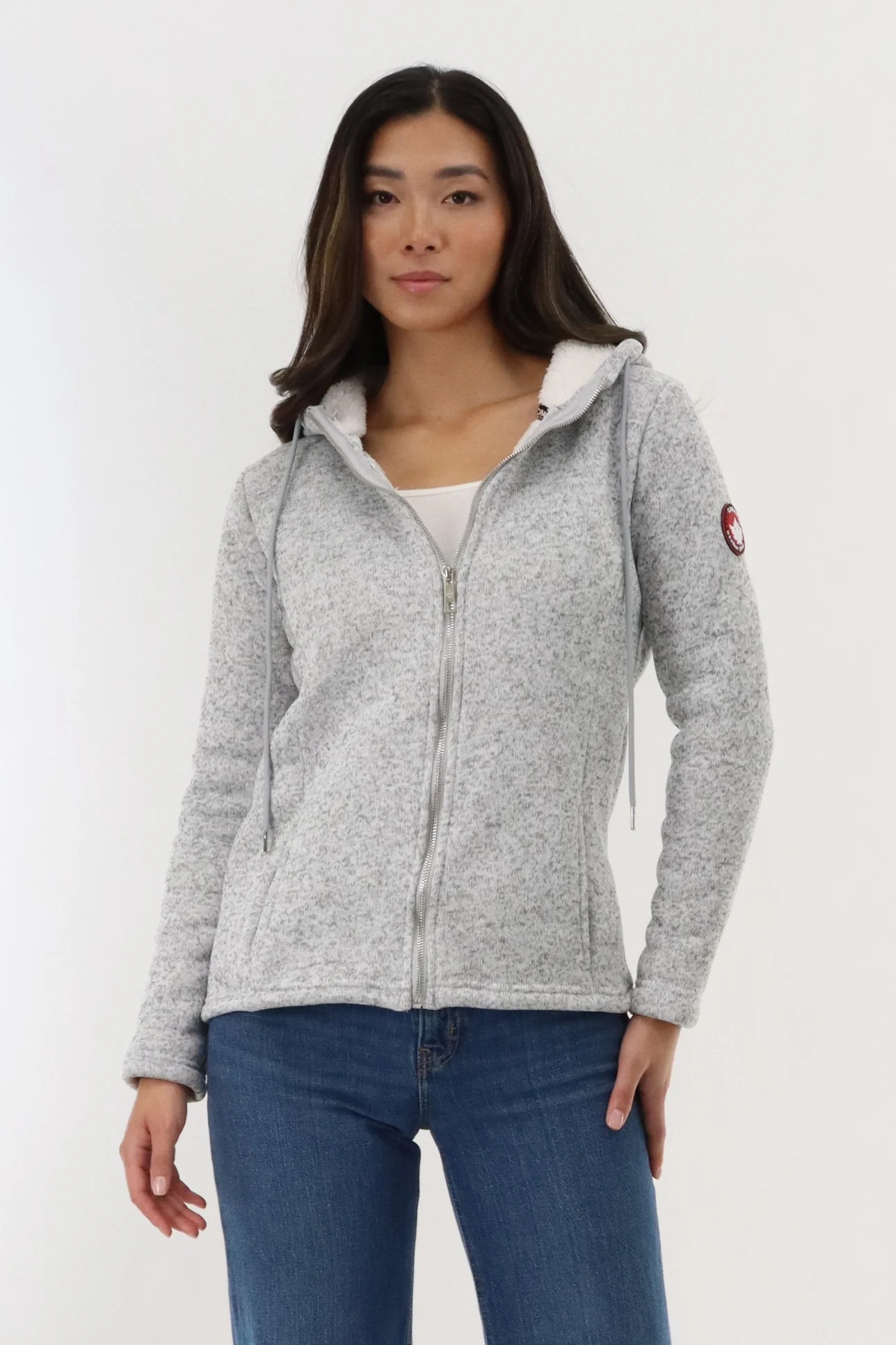 Canada Weather Gear Sherpa Lined Fleece Zip Up Hoodie - Grey