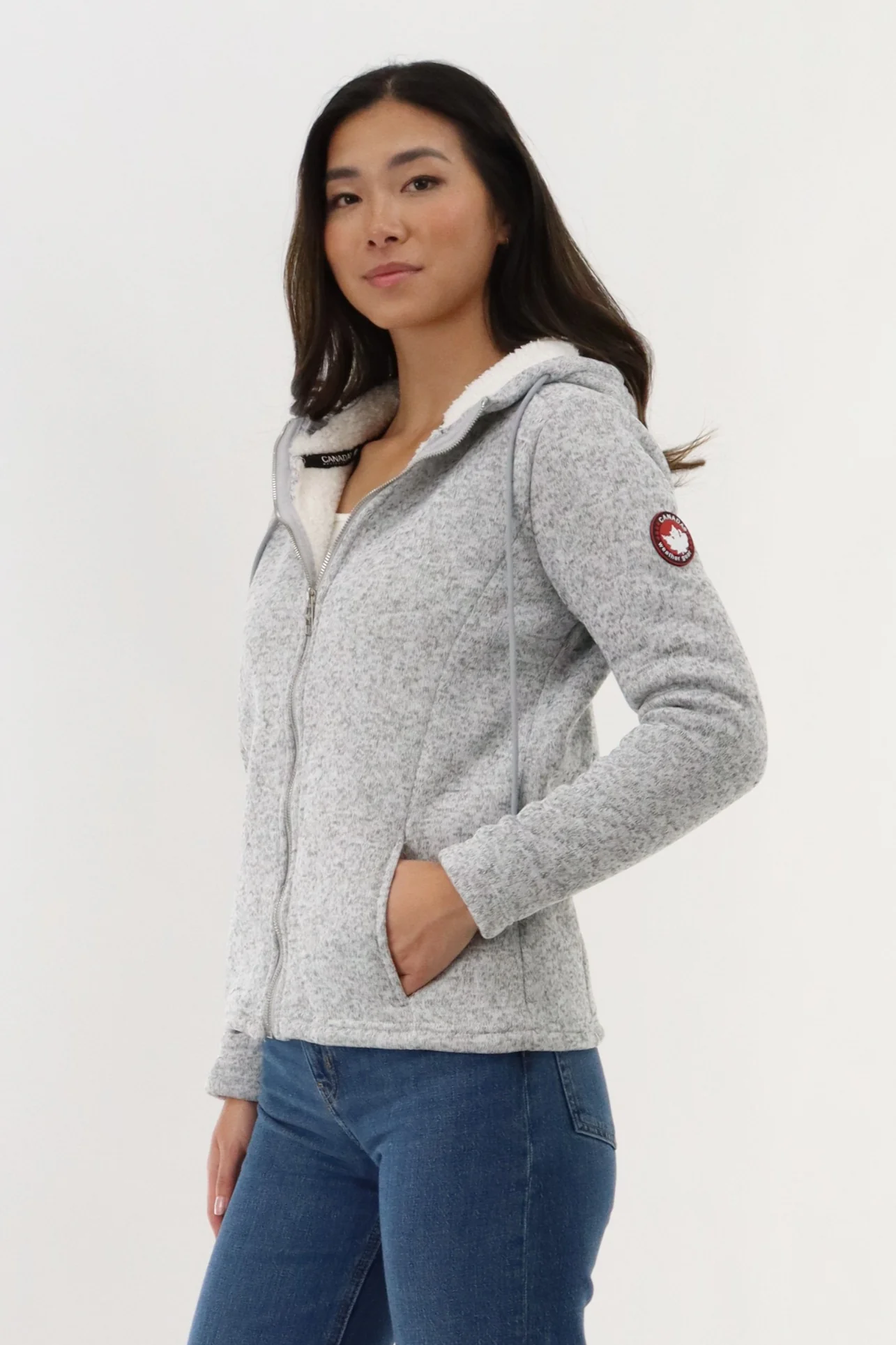 Canada Weather Gear Sherpa Lined Fleece Zip Up Hoodie - Grey - Image 2