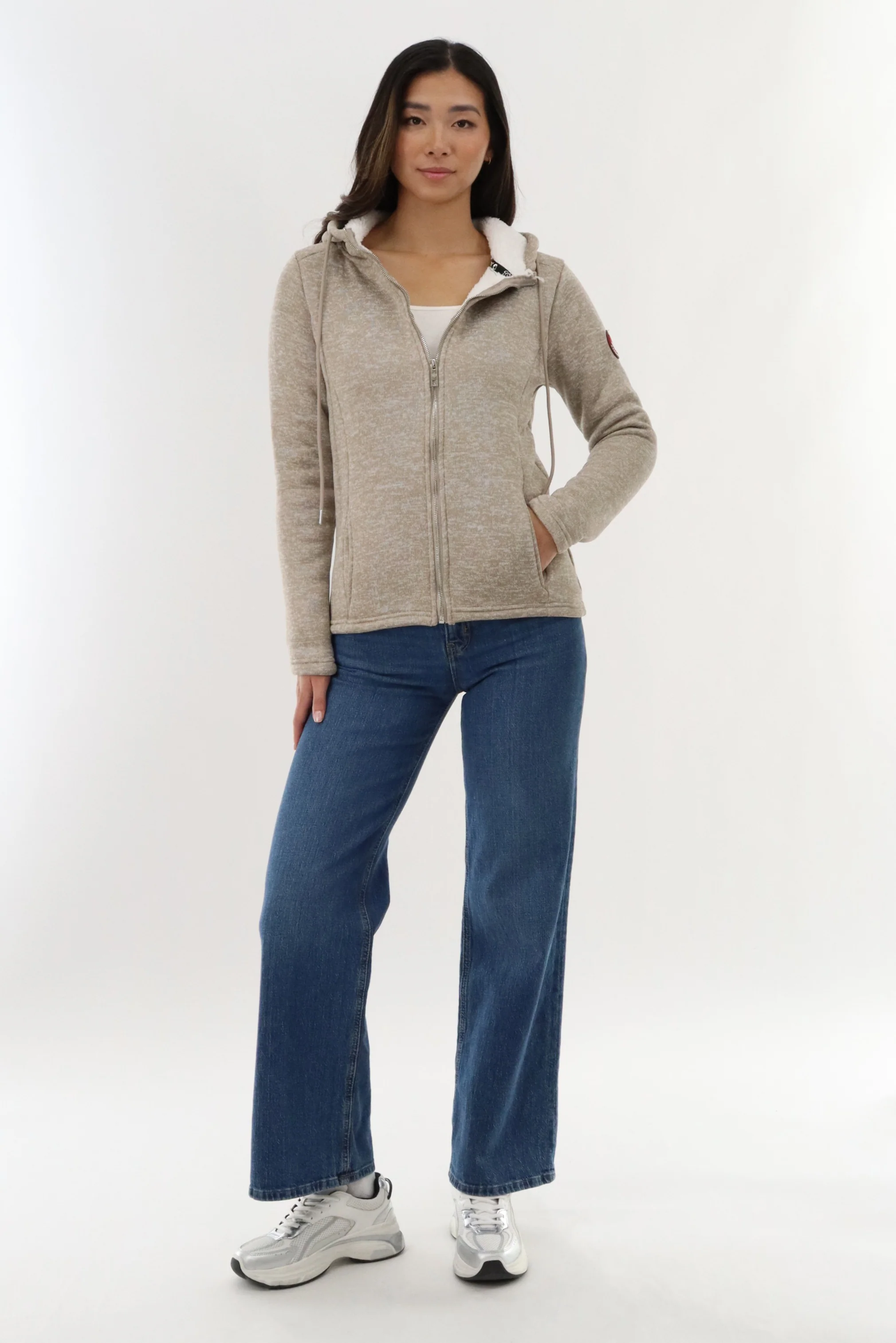 Canada Weather Gear Sherpa Lined Fleece Zip Up Hoodie - Beige - Image 5