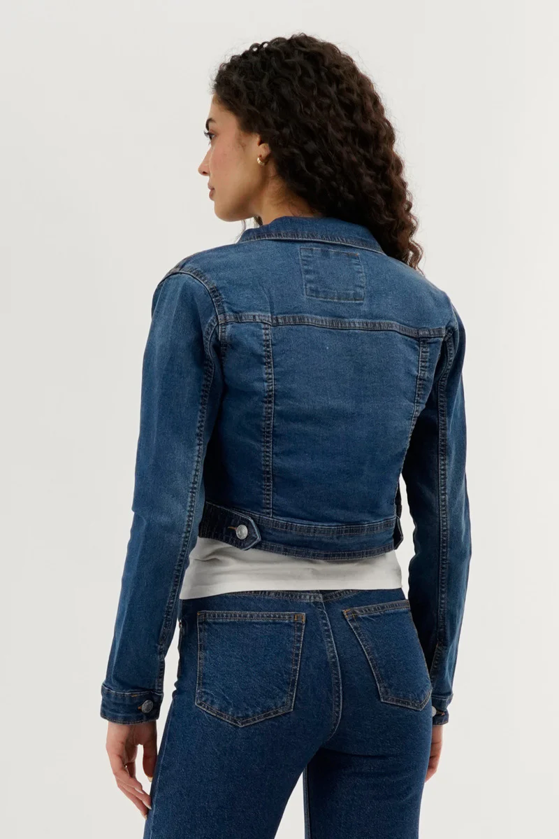 New Look Cropped Button Down Denim Jacket - Blue - Image 3
