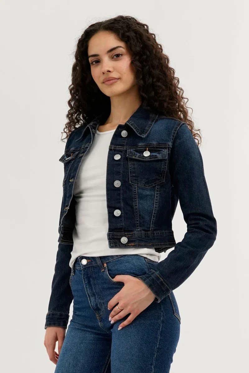 New Look Cropped Button Down Denim Jacket - Navy - Image 2