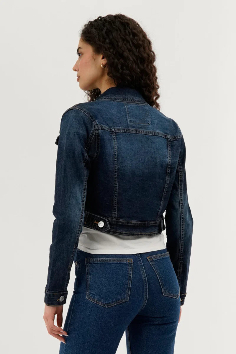 New Look Cropped Button Down Denim Jacket - Navy - Image 3