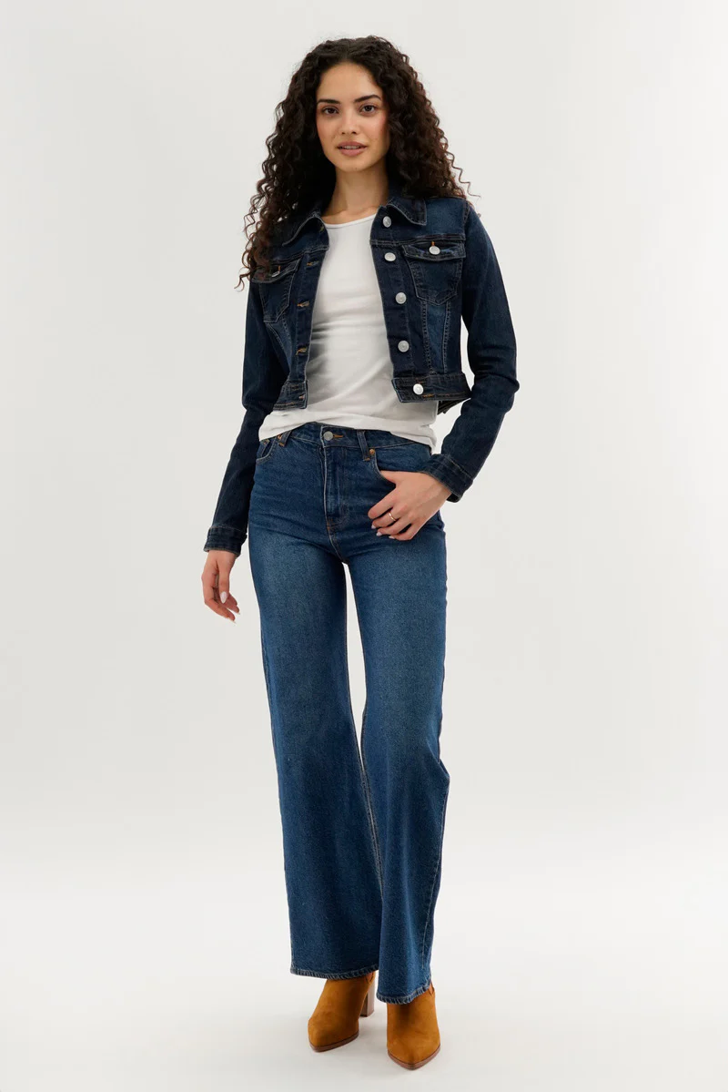 New Look Cropped Button Down Denim Jacket - Navy - Image 5