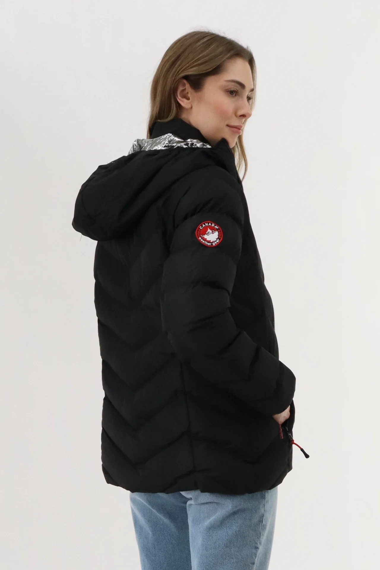 Canada Weather Gear Quilted Puffer Double Zip Bomber Jacket - Black - Image 3