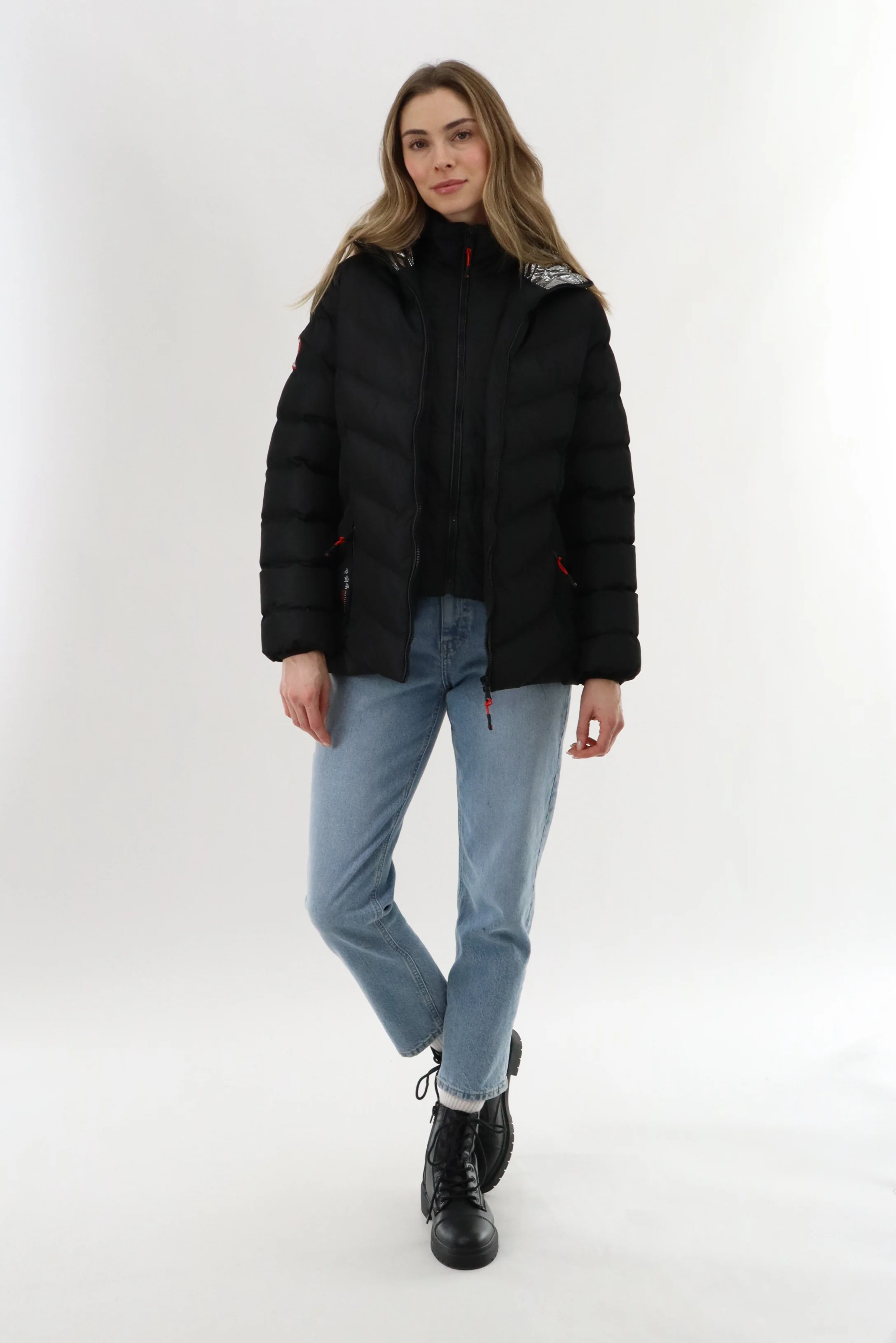 Canada Weather Gear Quilted Puffer Double Zip Bomber Jacket - Black - Image 5