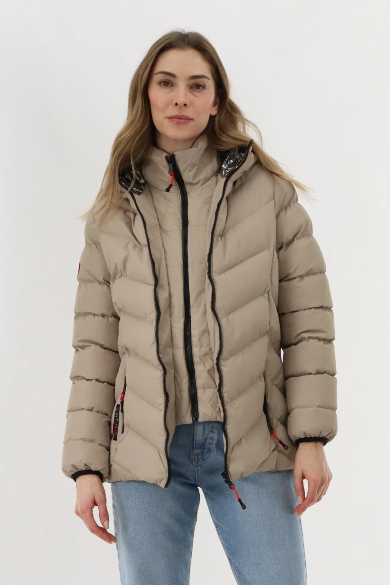 Canada Weather Gear Quilted Puffer Double Zip Bomber Jacket - Beige