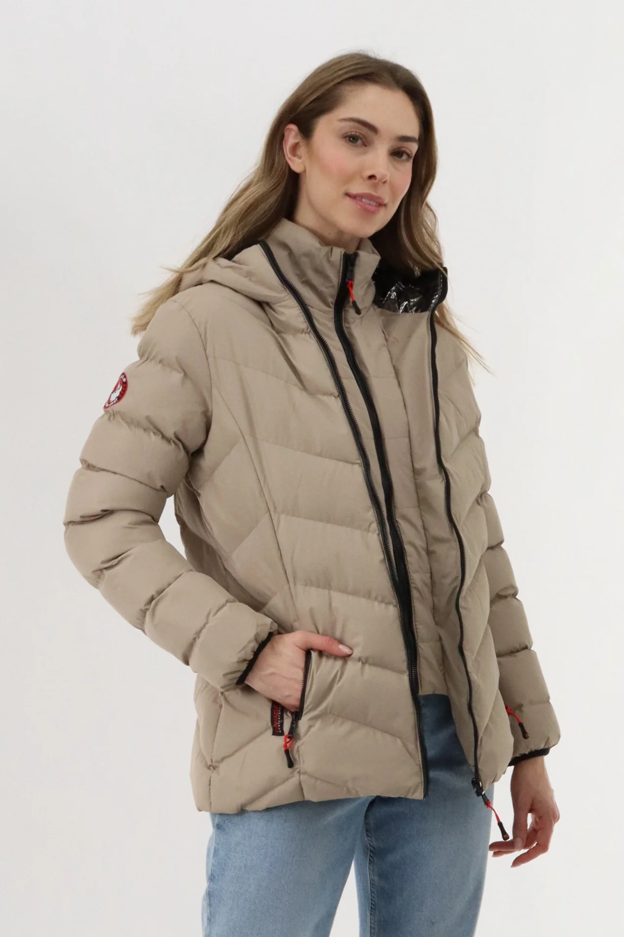 Canada Weather Gear Quilted Puffer Double Zip Bomber Jacket - Beige - Image 2