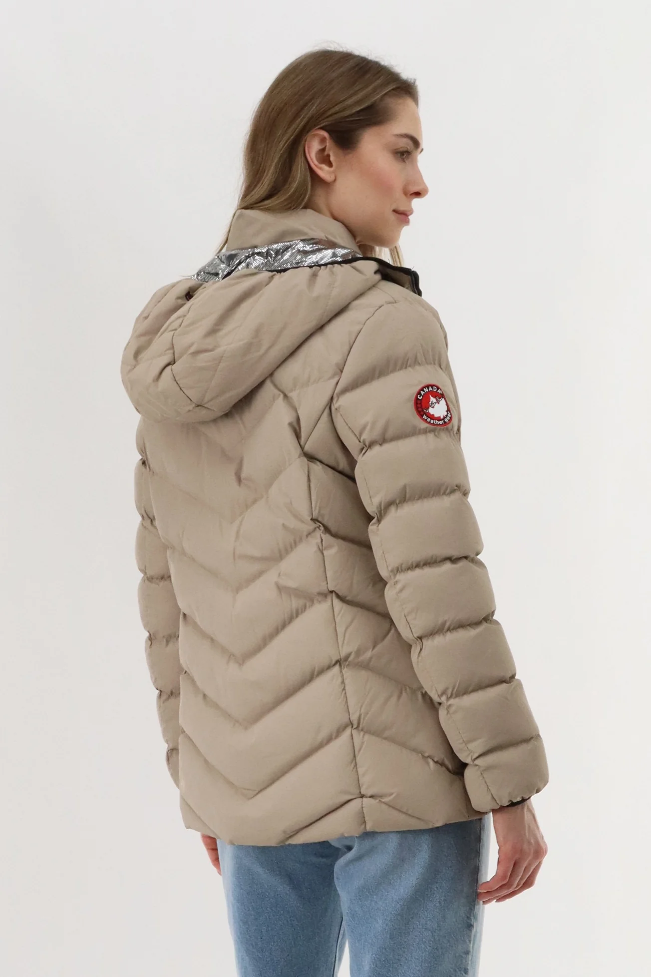 Canada Weather Gear Quilted Puffer Double Zip Bomber Jacket - Beige - Image 3