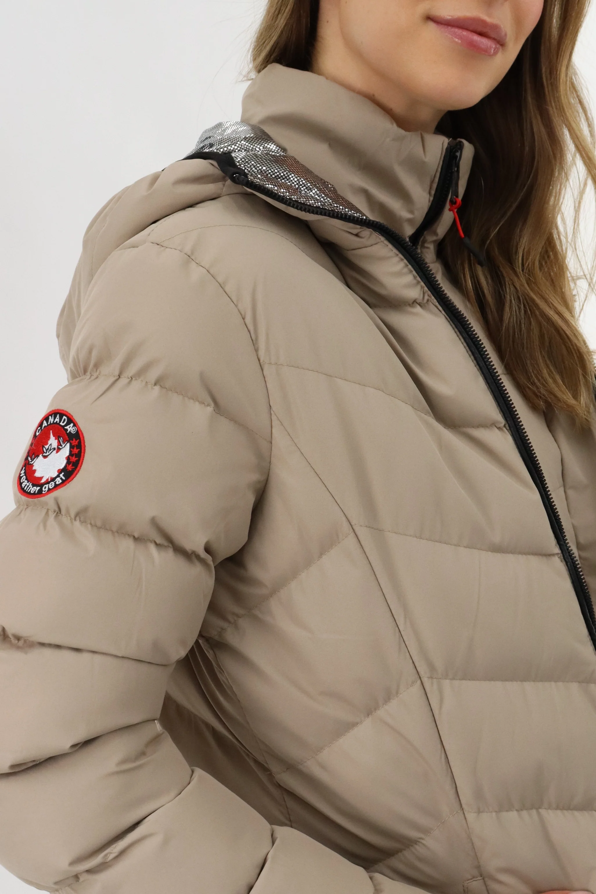 Canada Weather Gear Quilted Puffer Double Zip Bomber Jacket - Beige - Image 4