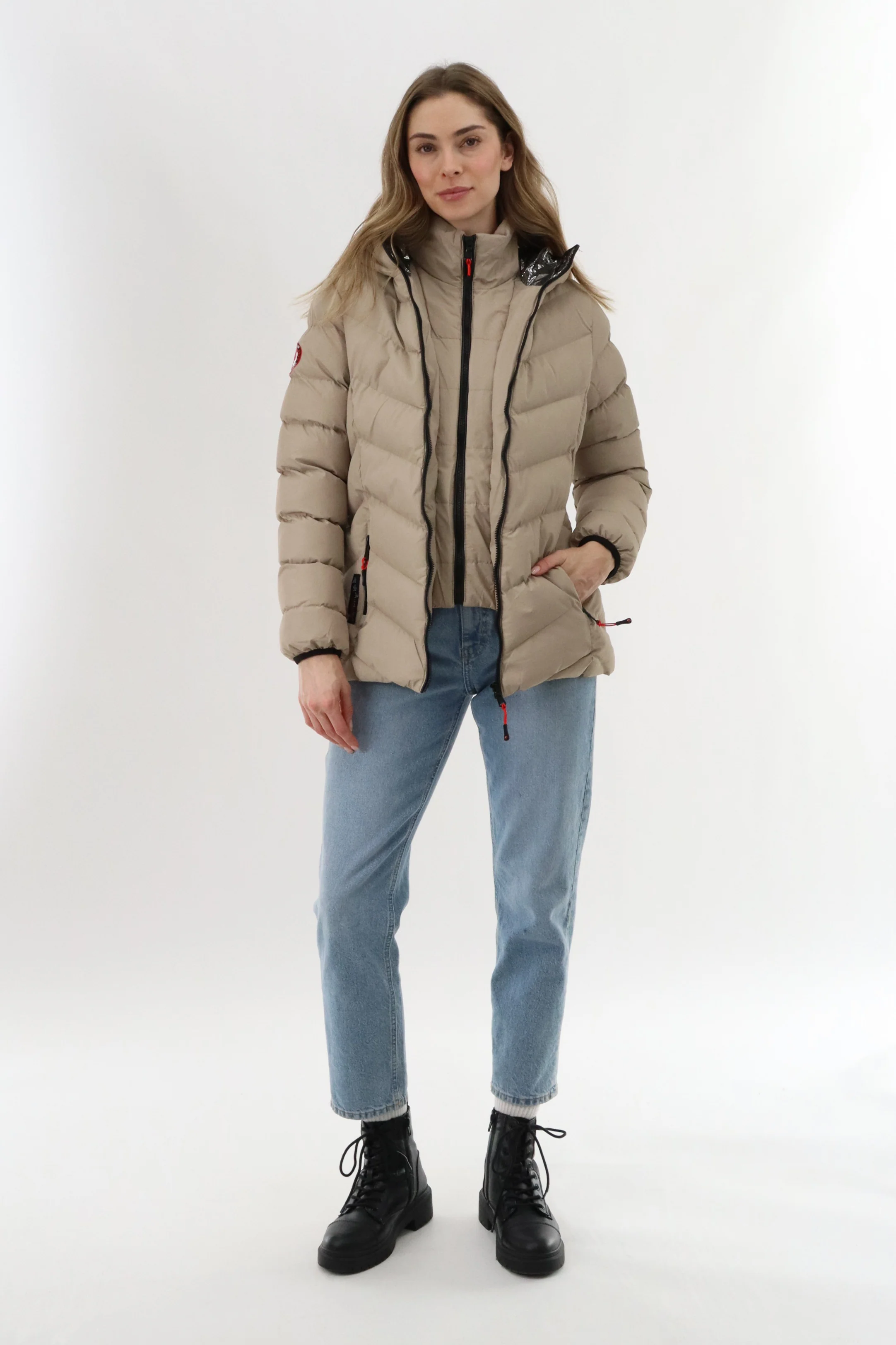 Canada Weather Gear Quilted Puffer Double Zip Bomber Jacket - Beige - Image 5