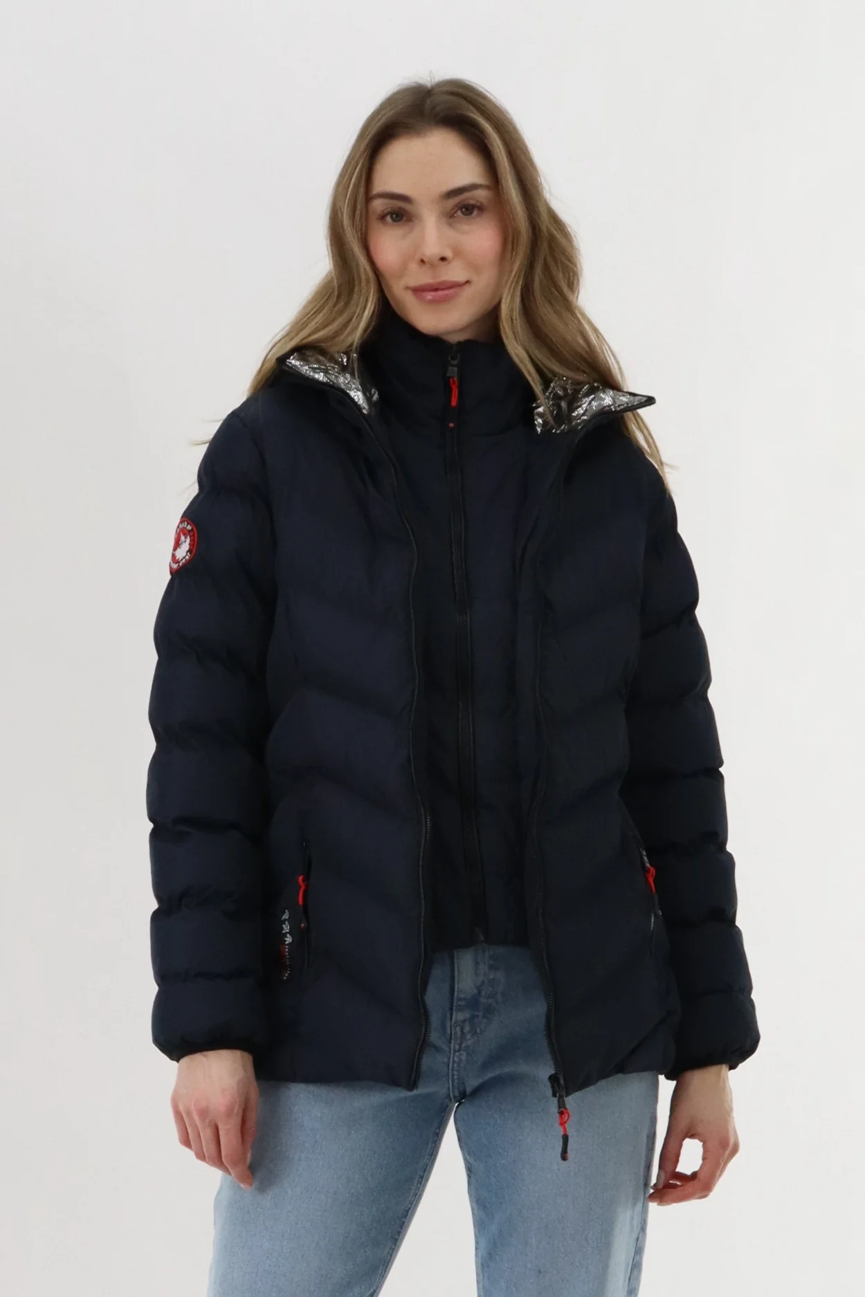 Canada Weather Gear Quilted Puffer Double Zip Bomber Jacket - Navy