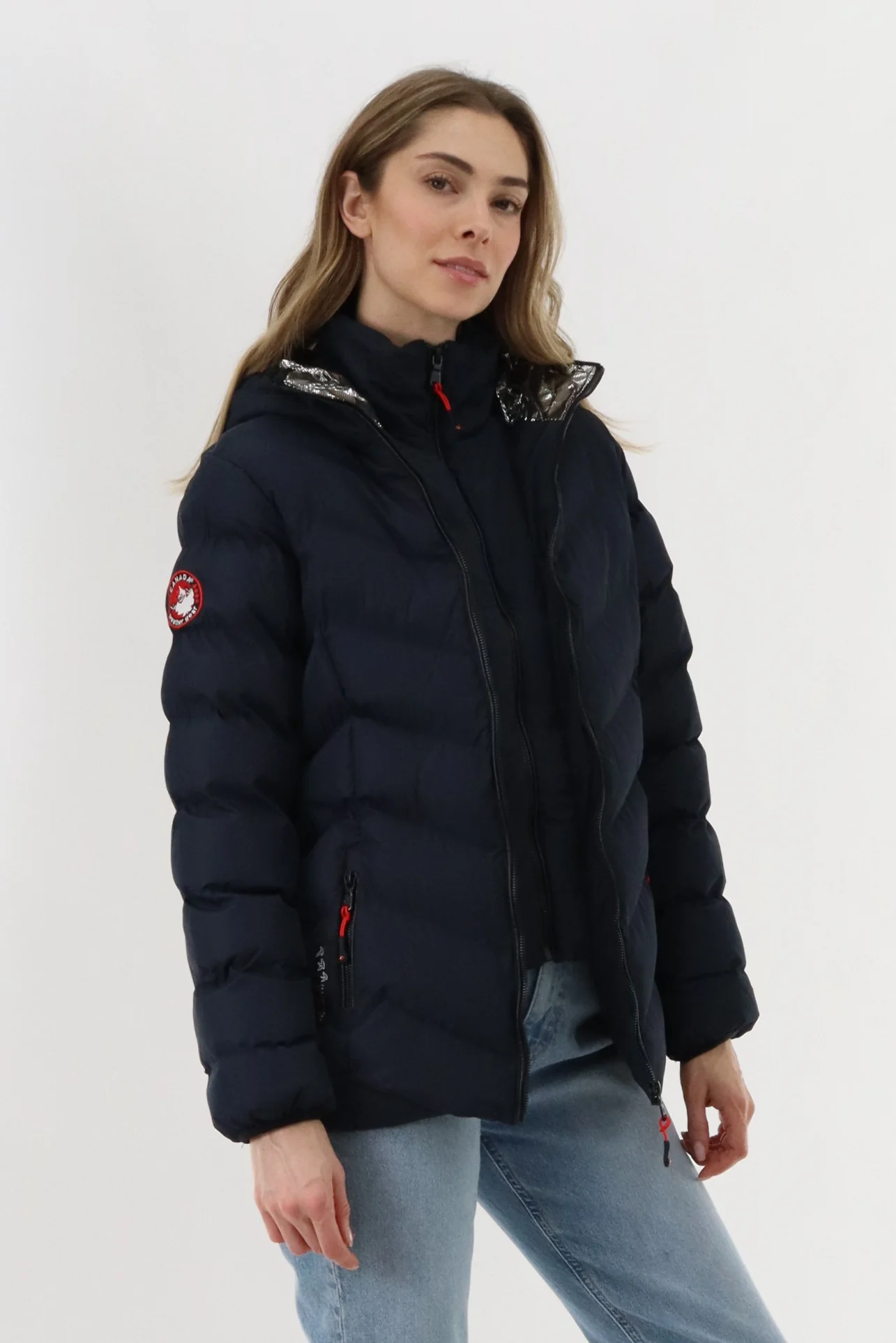 Canada Weather Gear Quilted Puffer Double Zip Bomber Jacket - Navy - Image 2