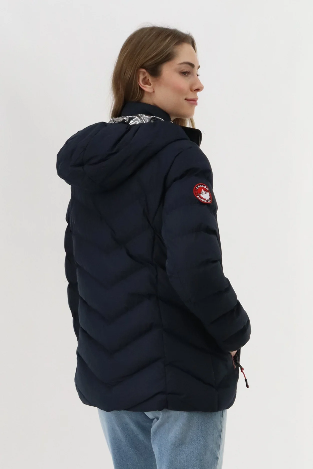 Canada Weather Gear Quilted Puffer Double Zip Bomber Jacket - Navy - Image 3