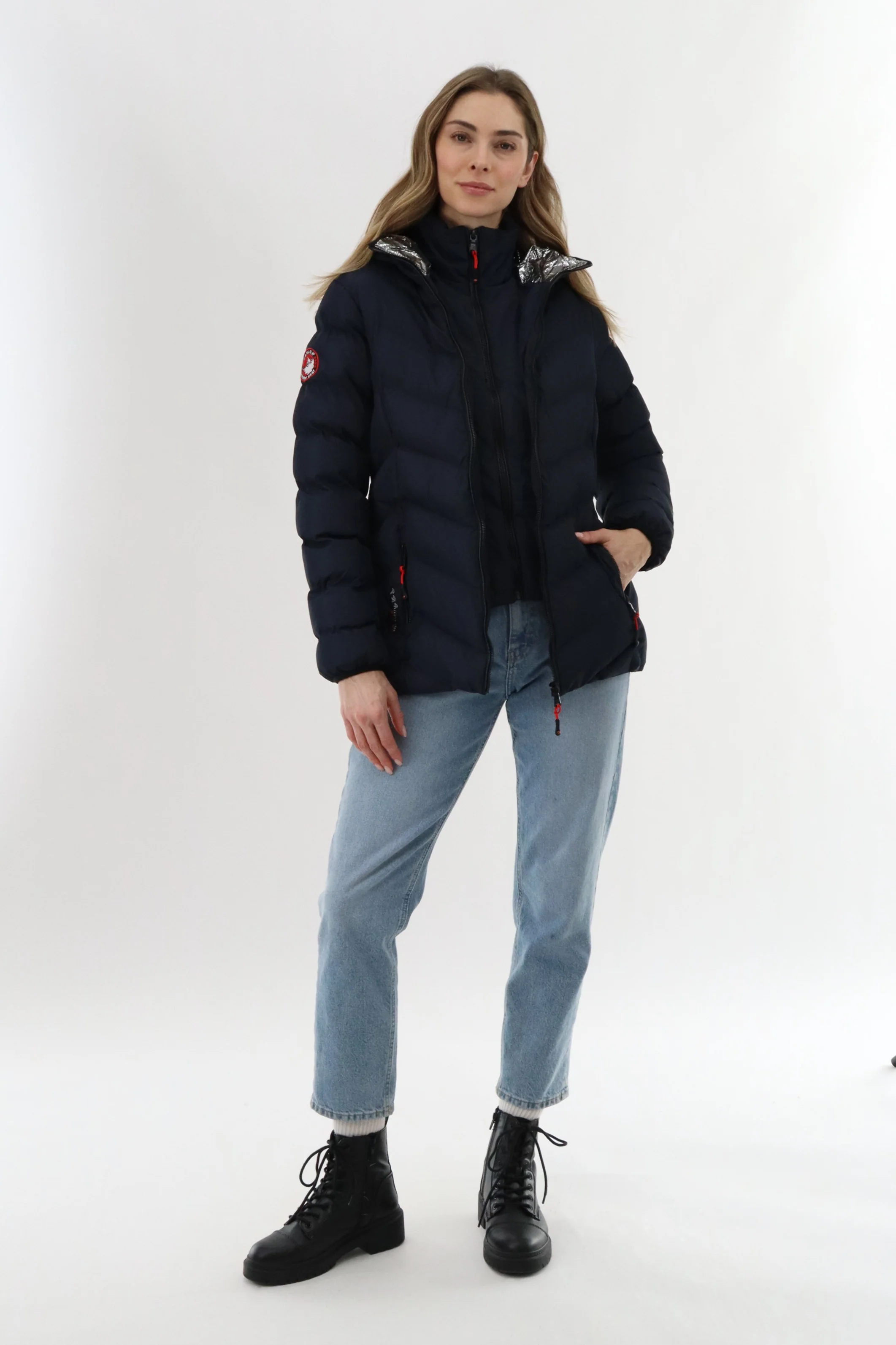 Canada Weather Gear Quilted Puffer Double Zip Bomber Jacket - Navy - Image 5