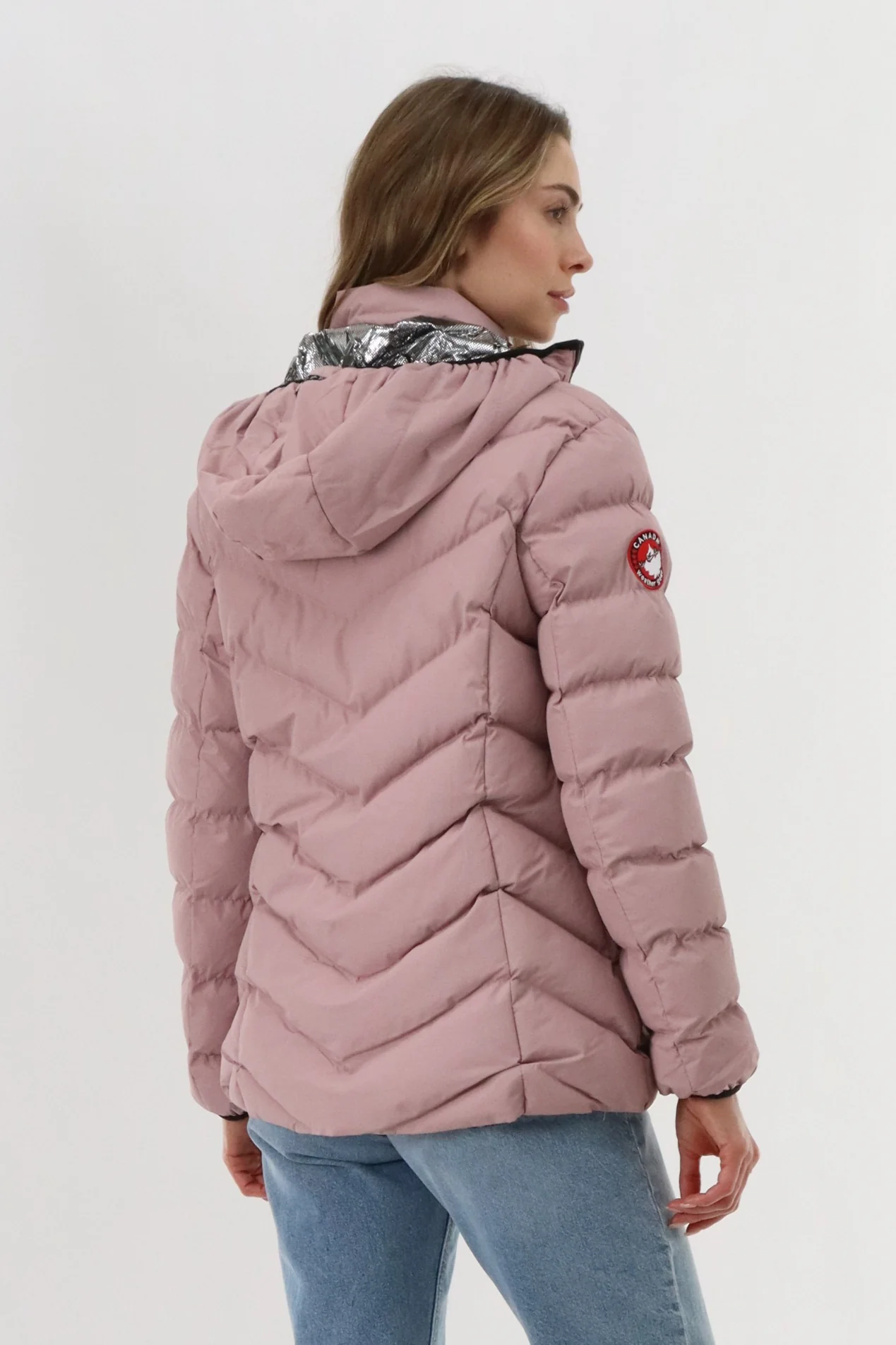 Canada Weather Gear Quilted Puffer Double Zip Bomber Jacket - Blush - Image 3