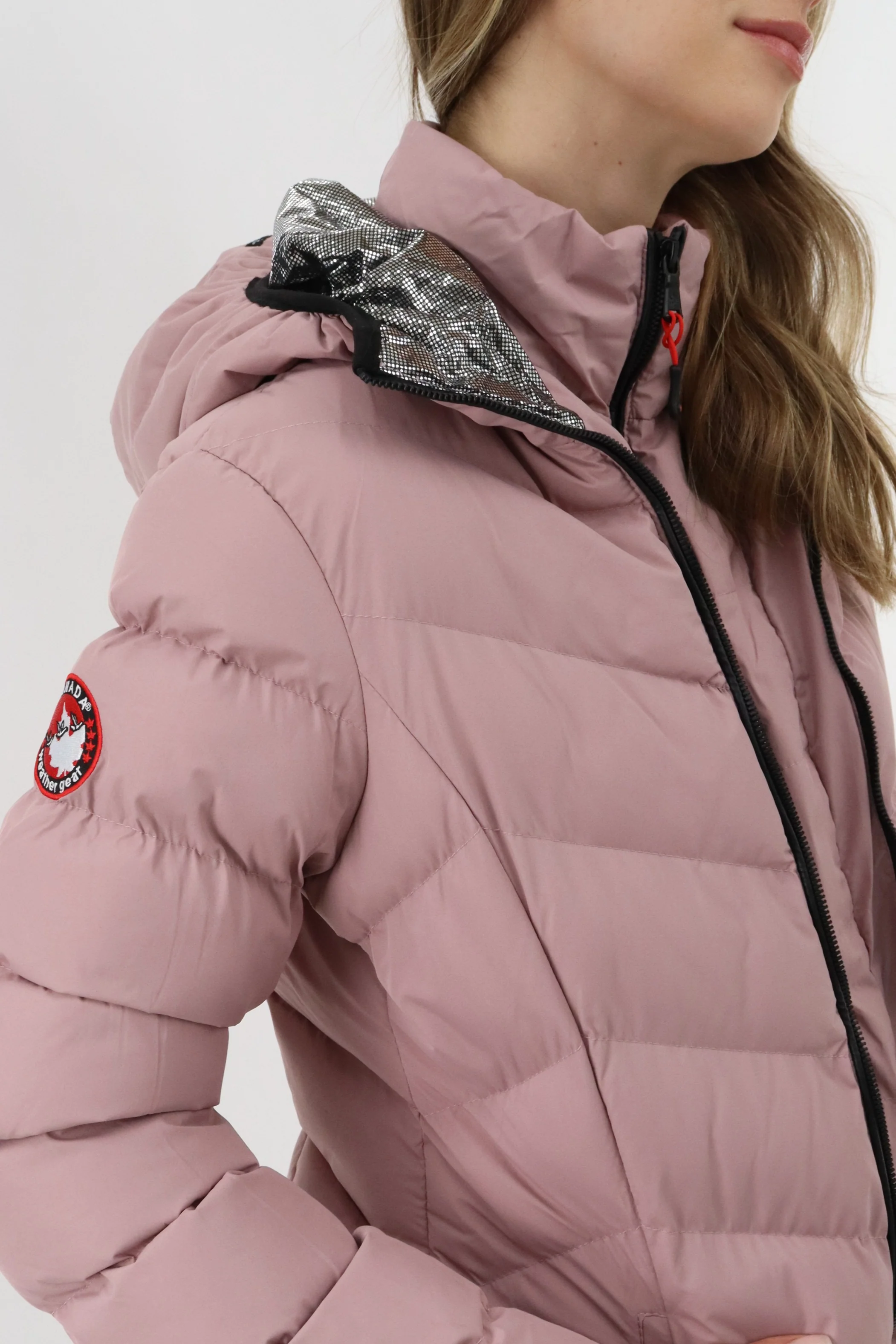 Canada Weather Gear Quilted Puffer Double Zip Bomber Jacket - Blush - Image 4