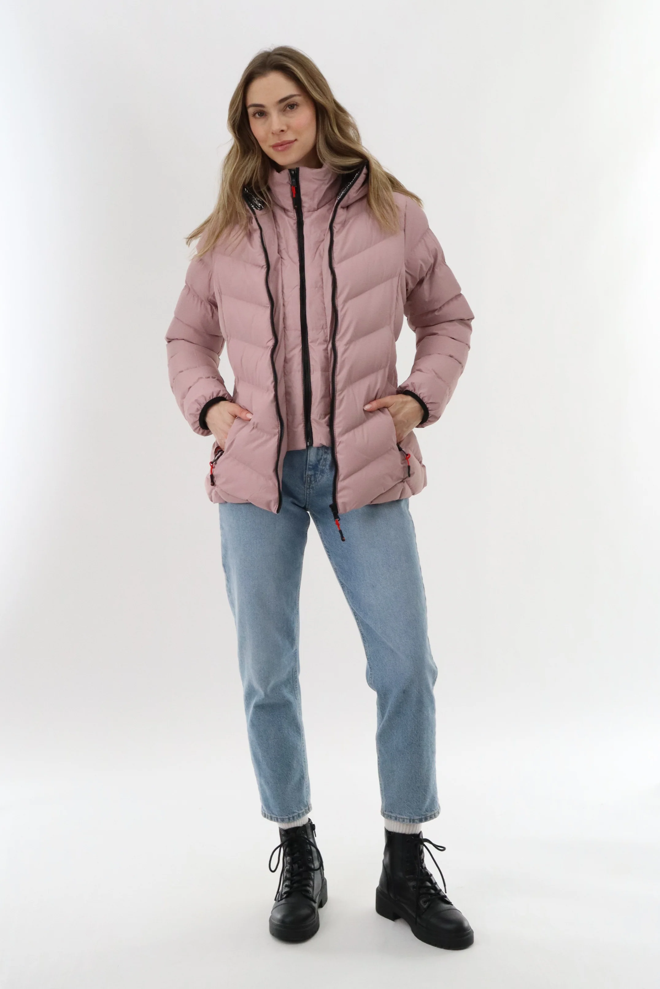Canada Weather Gear Quilted Puffer Double Zip Bomber Jacket - Blush - Image 5