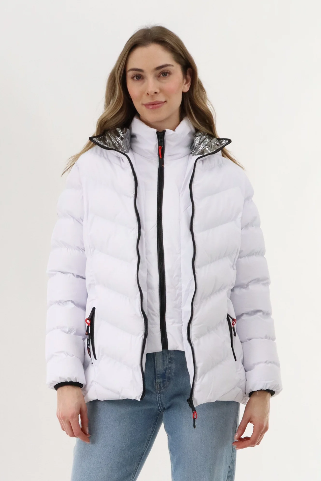 Canada Weather Gear Quilted Puffer Double Zip Bomber Jacket - White