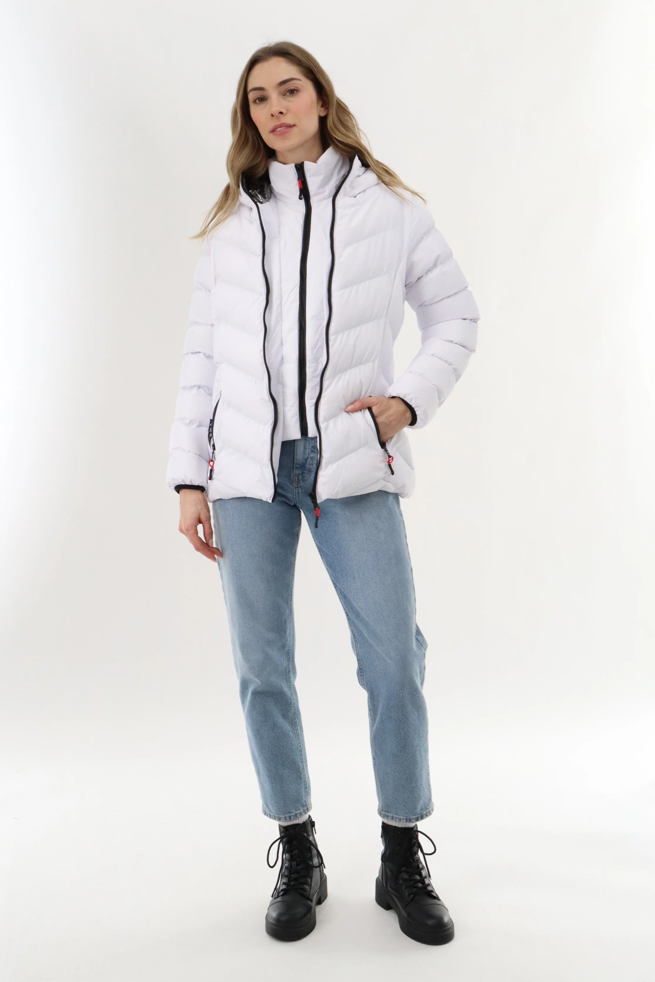 Canada Weather Gear Quilted Puffer Double Zip Bomber Jacket - White - Image 5