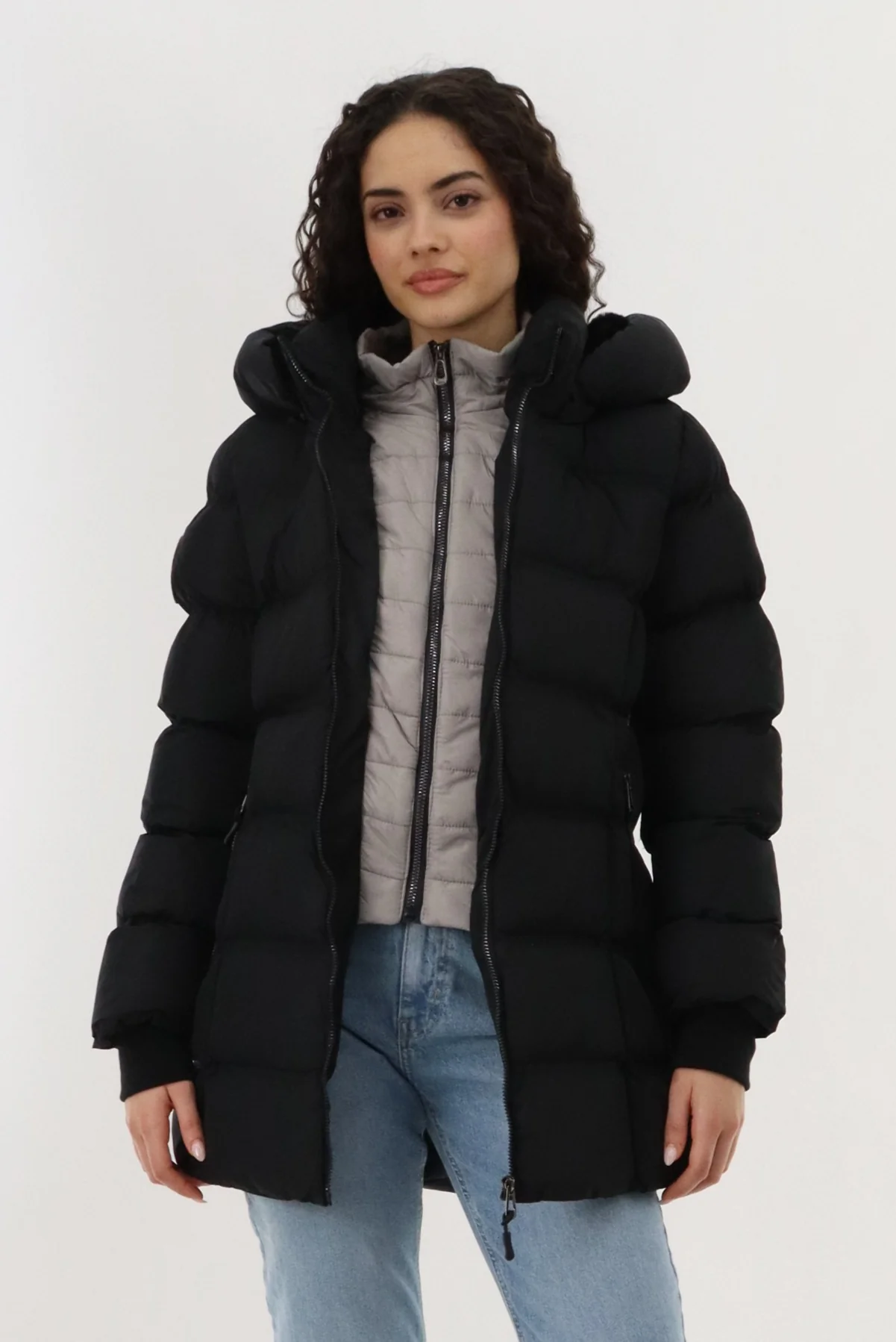 Canada Weather Gear Double Zip Two Tone Parka Jacket - Black