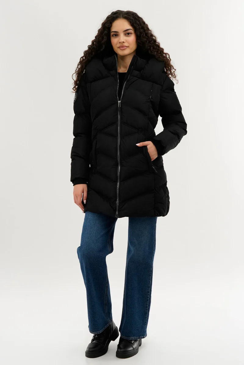 Canada Weather Gear Chevron Quilted Parka Jacket - Black - Image 5