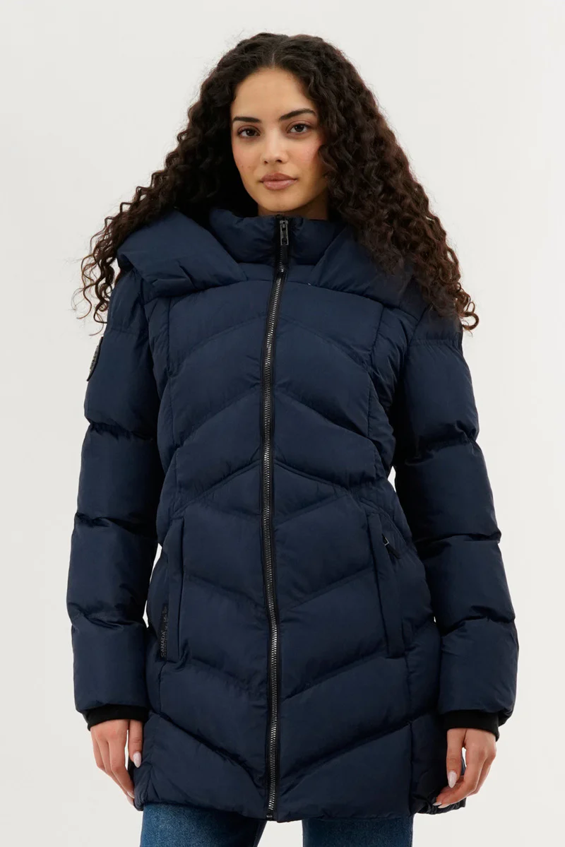 Canada Weather Gear Chevron Quilted Parka Jacket - Navy