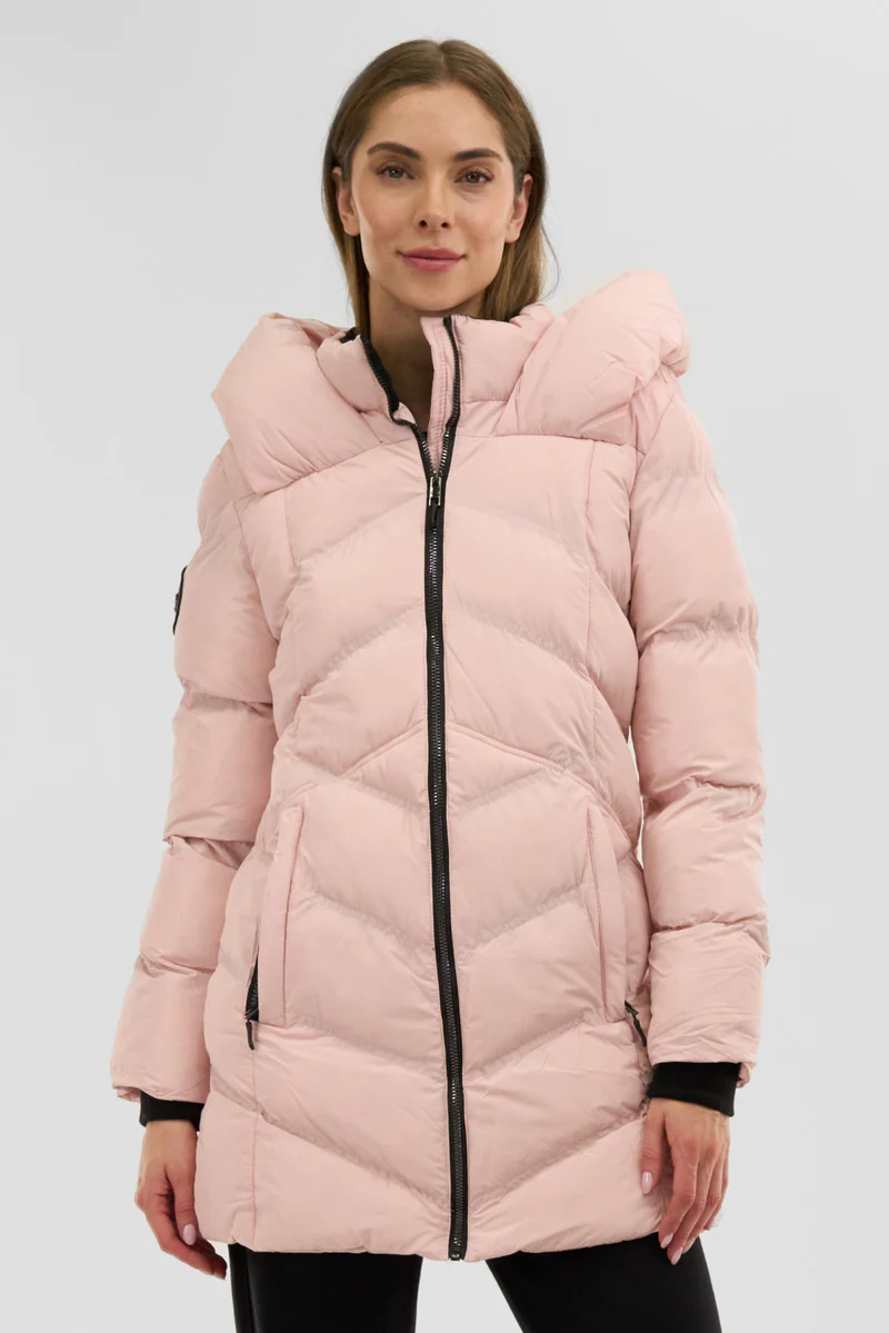 Canada Weather Gear Chevron Quilted Parka Jacket - Pink