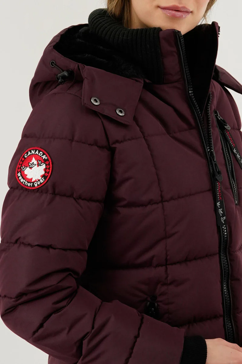 Canada Weather Gear Square Quilted Parka Jacket - Burgundy - Image 4
