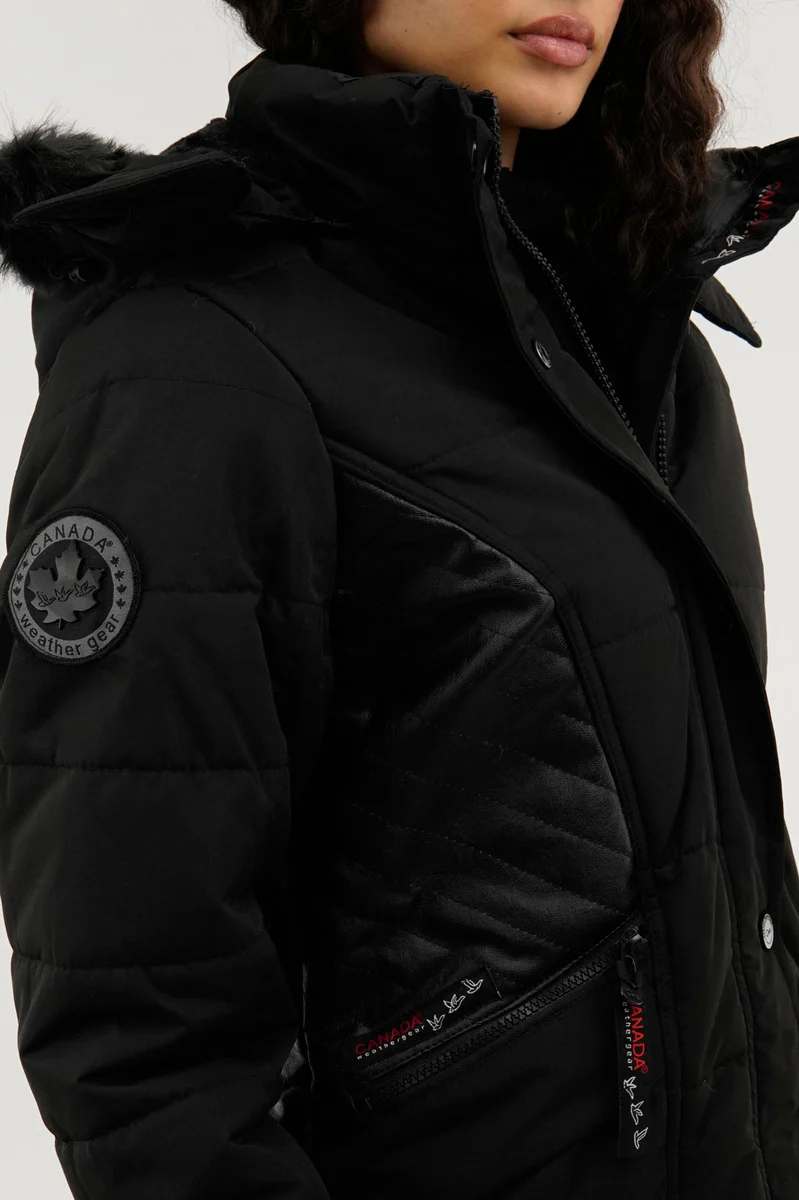 Canada Weather Gear Vegan Leather Insert Parka Jacket - Black - Image 4