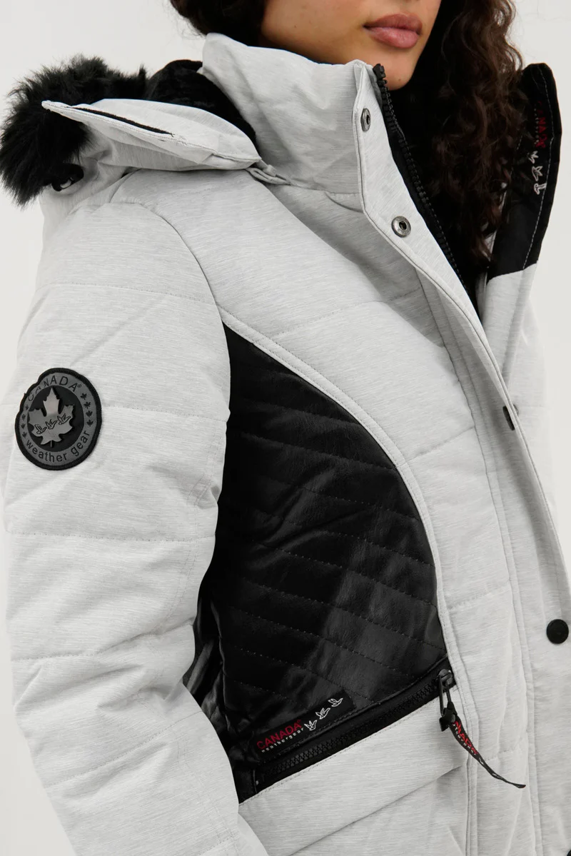 Canada Weather Gear Vegan Leather Insert Parka Jacket - Stone - Image 4