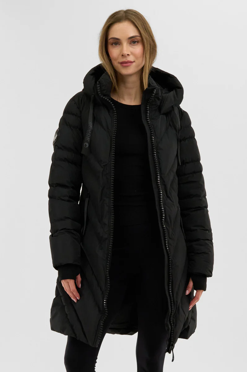 Canada Weather Gear Chevron Quilted Long Parka Jacket - Black