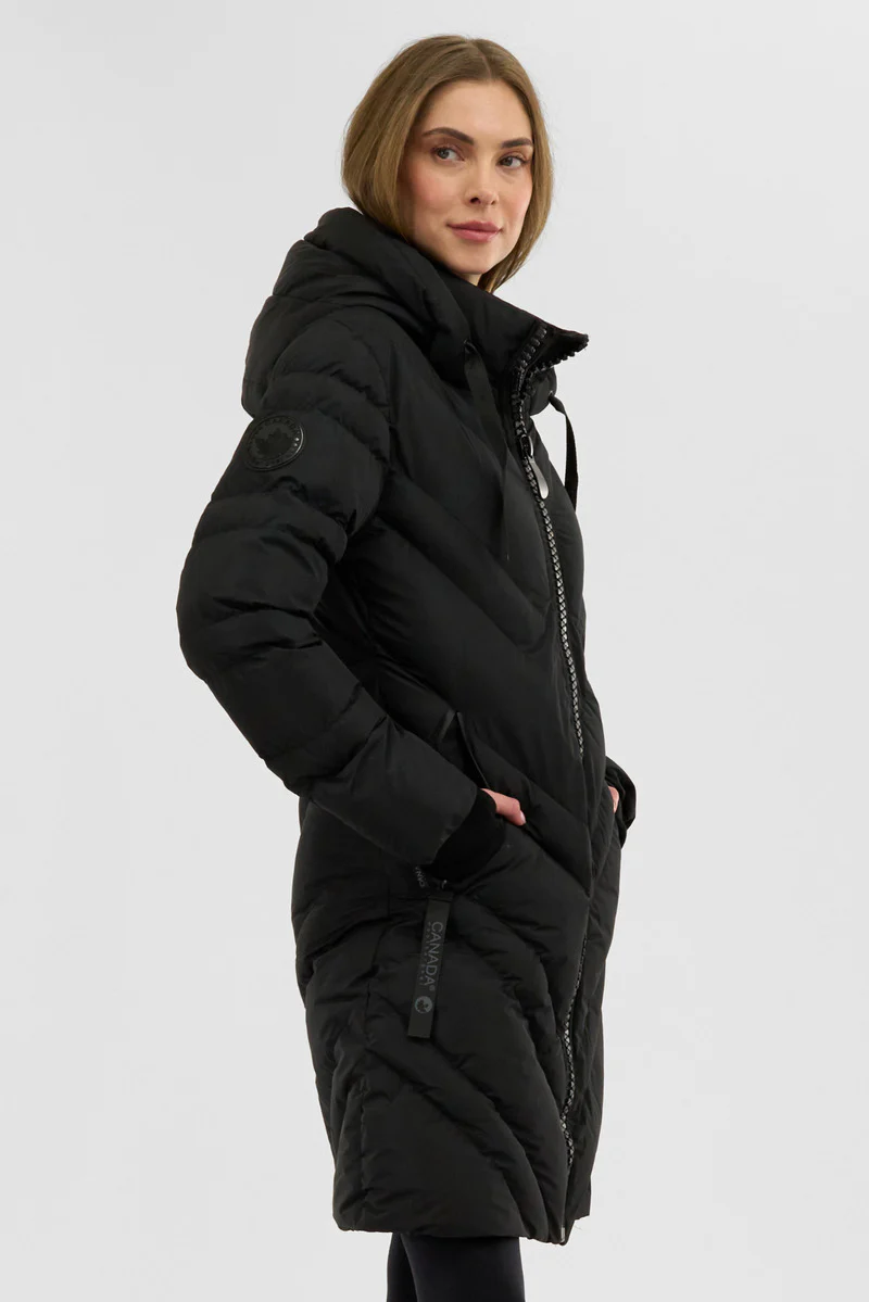 Canada Weather Gear Chevron Quilted Long Parka Jacket - Black - Image 2