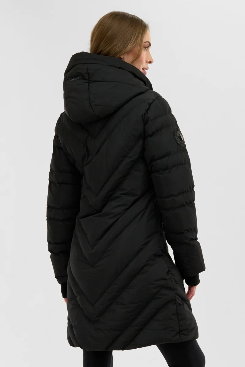 Canada Weather Gear Chevron Quilted Long Parka Jacket - Black - Image 3