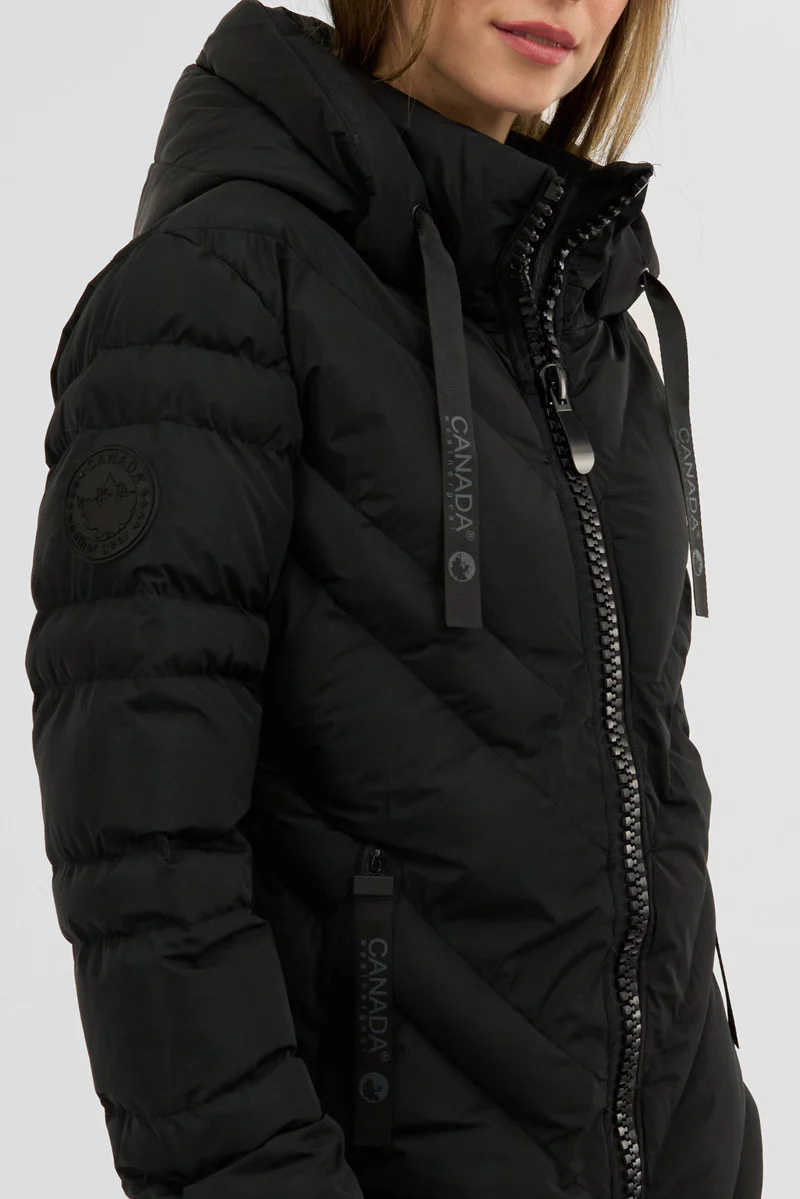 Canada Weather Gear Chevron Quilted Long Parka Jacket - Black - Image 4