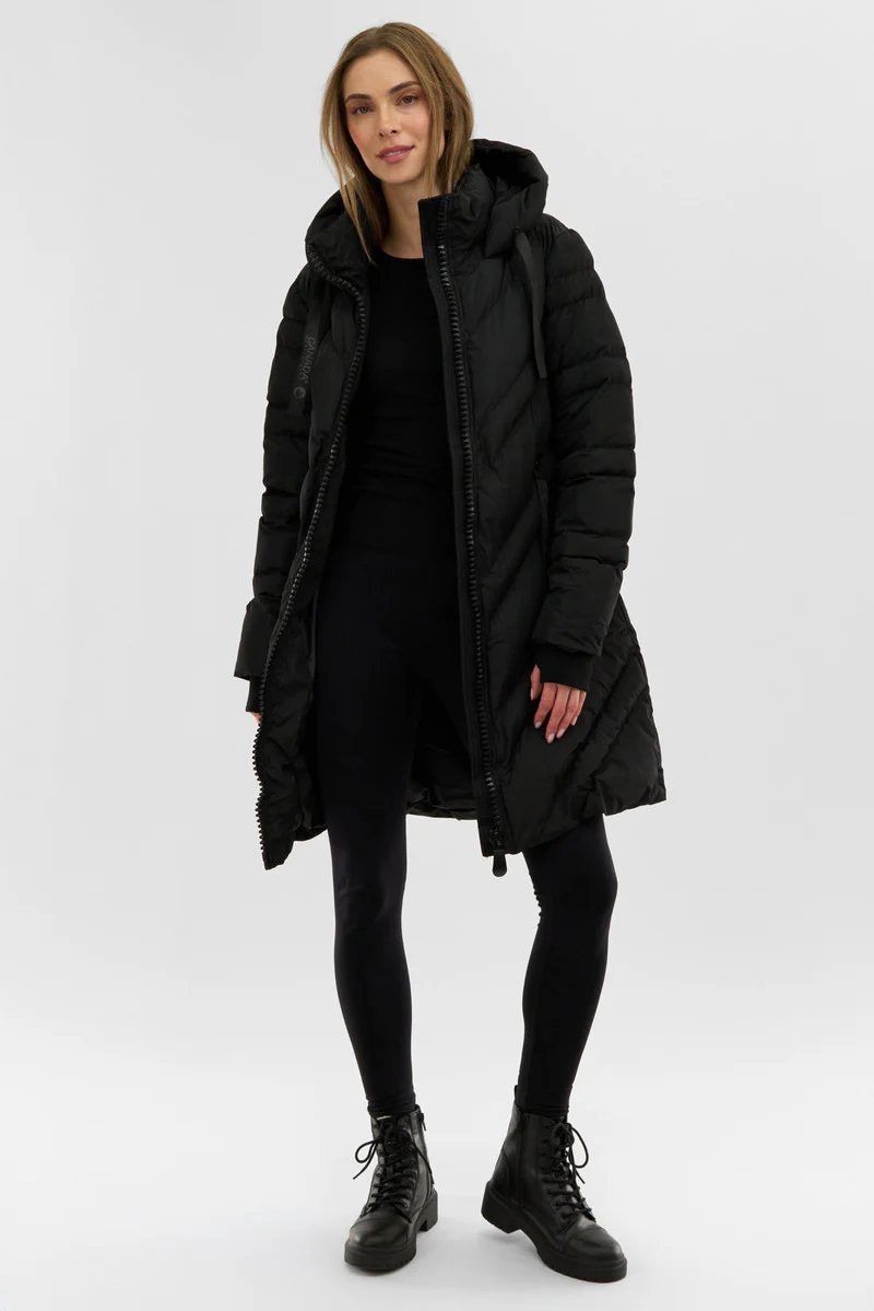 Canada Weather Gear Chevron Quilted Long Parka Jacket - Black - Image 5