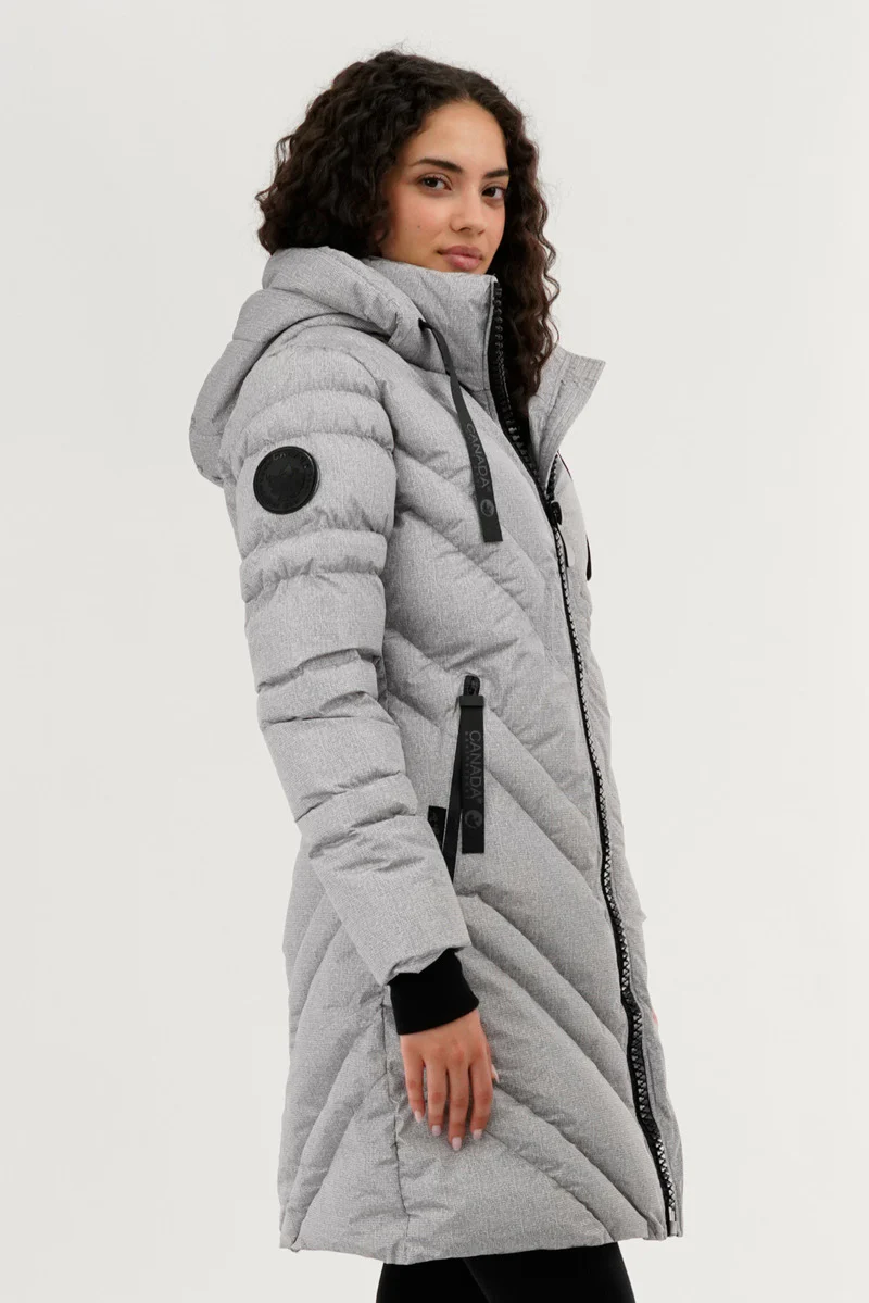 Canada Weather Gear Chevron Quilted Long Parka Jacket - Grey - Image 2