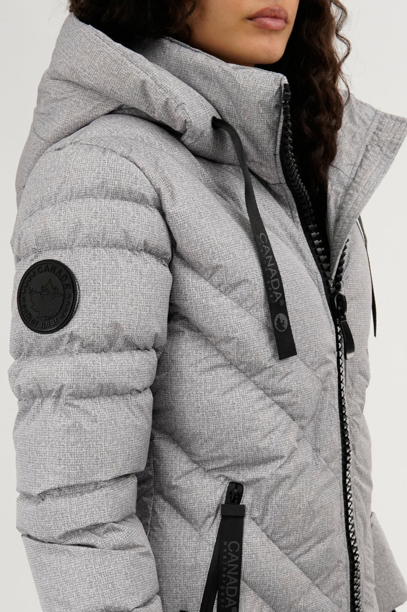 Canada Weather Gear Chevron Quilted Long Parka Jacket - Grey - Image 4