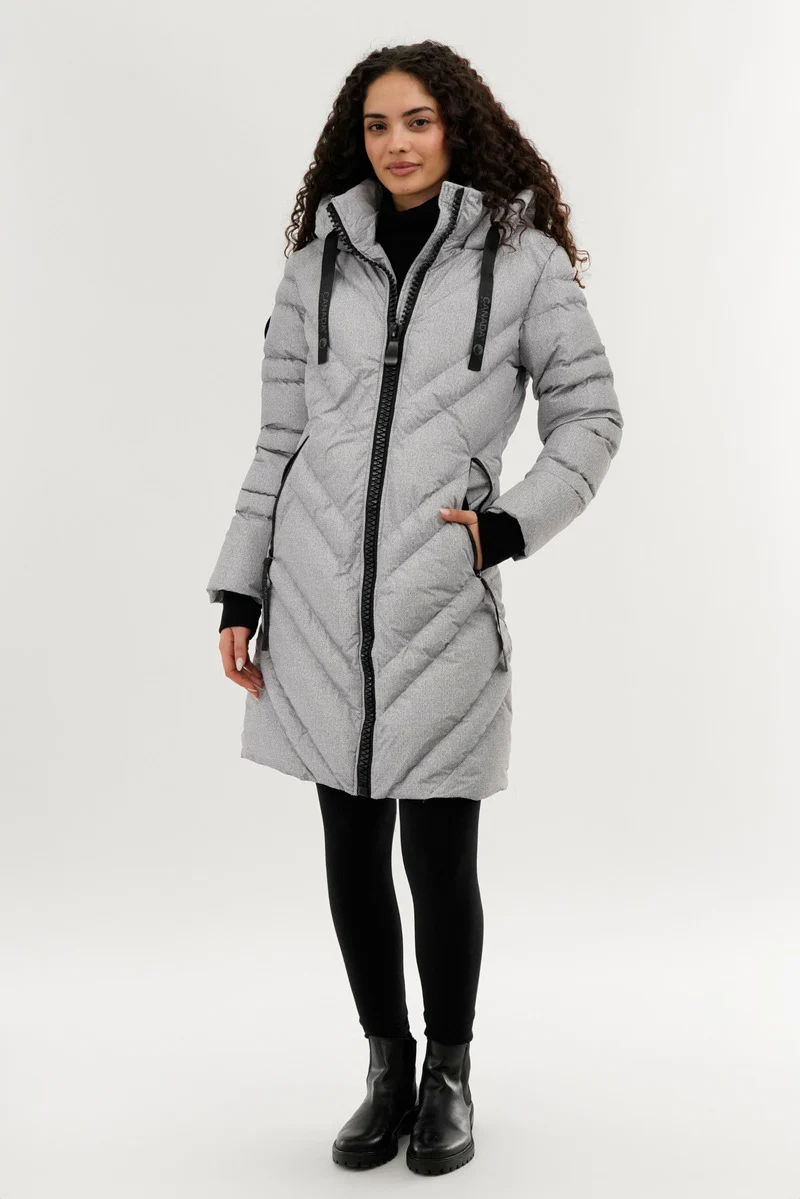 Canada Weather Gear Chevron Quilted Long Parka Jacket - Grey - Image 5