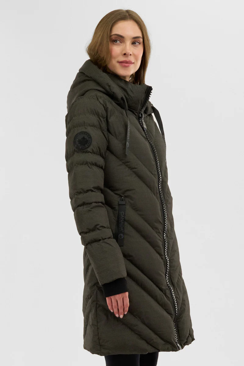 Canada Weather Gear Chevron Quilted Long Parka Jacket - Olive - Image 2