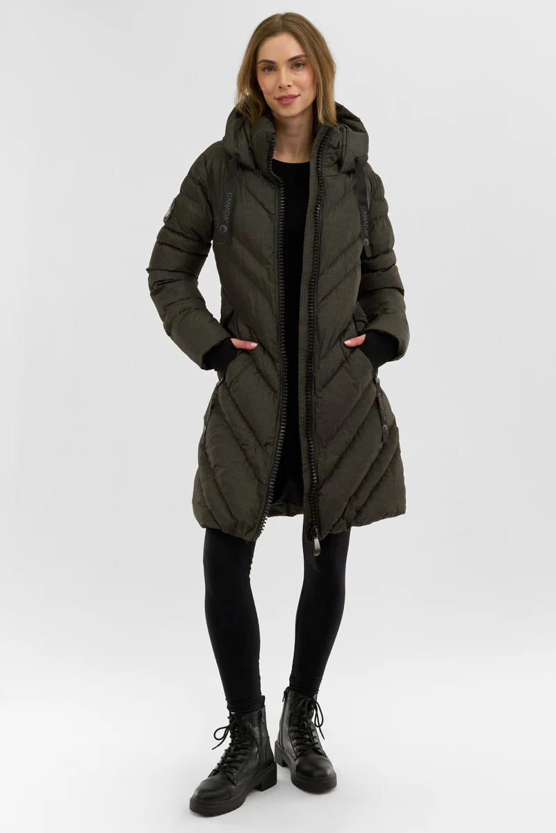 Canada Weather Gear Chevron Quilted Long Parka Jacket - Olive - Image 5
