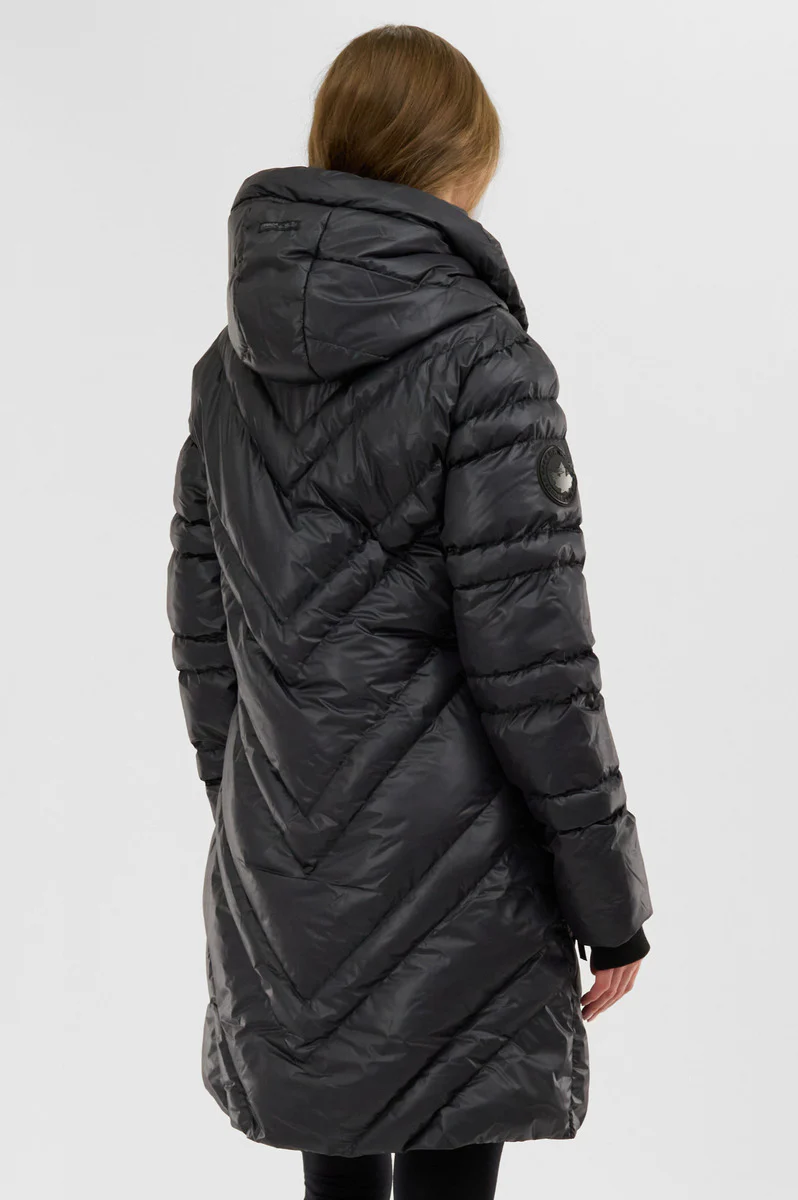 Canada Weather Gear Chevron Quilted Long Parka Jacket - Black - Image 3