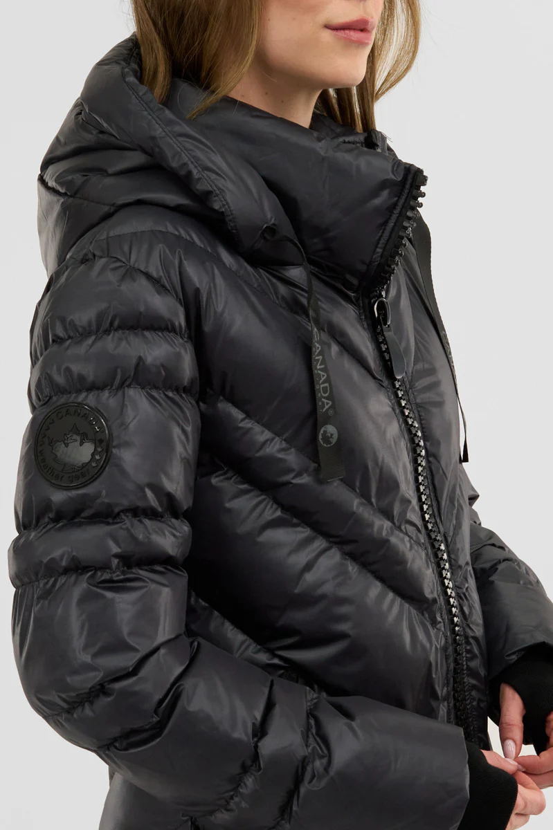 Canada Weather Gear Chevron Quilted Long Parka Jacket - Black - Image 4