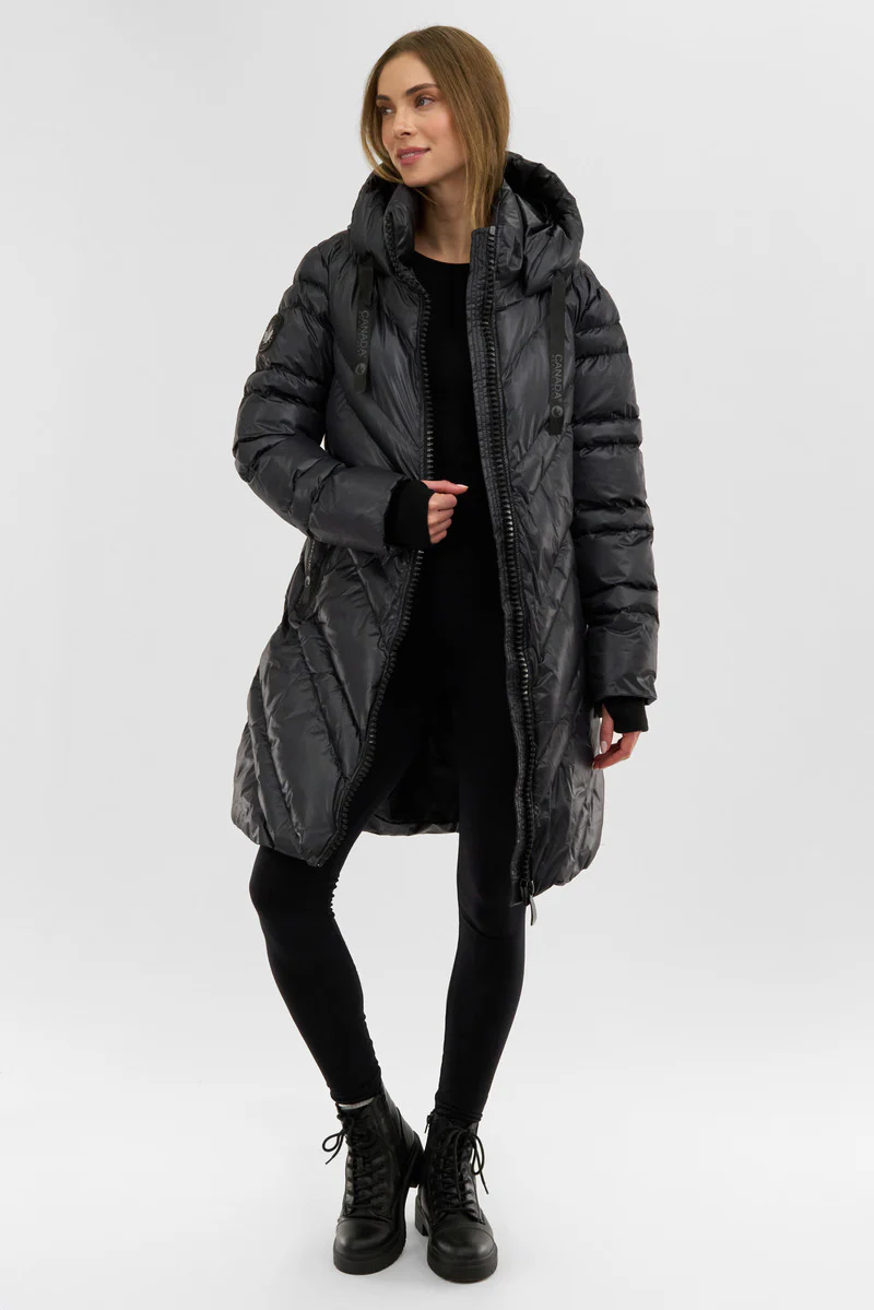 Canada Weather Gear Chevron Quilted Long Parka Jacket - Black - Image 5