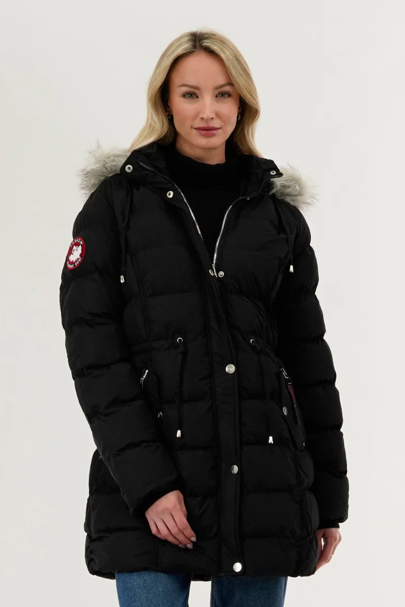 Canada Weather Gear Tie Waist Puffer Parka Jacket - Black