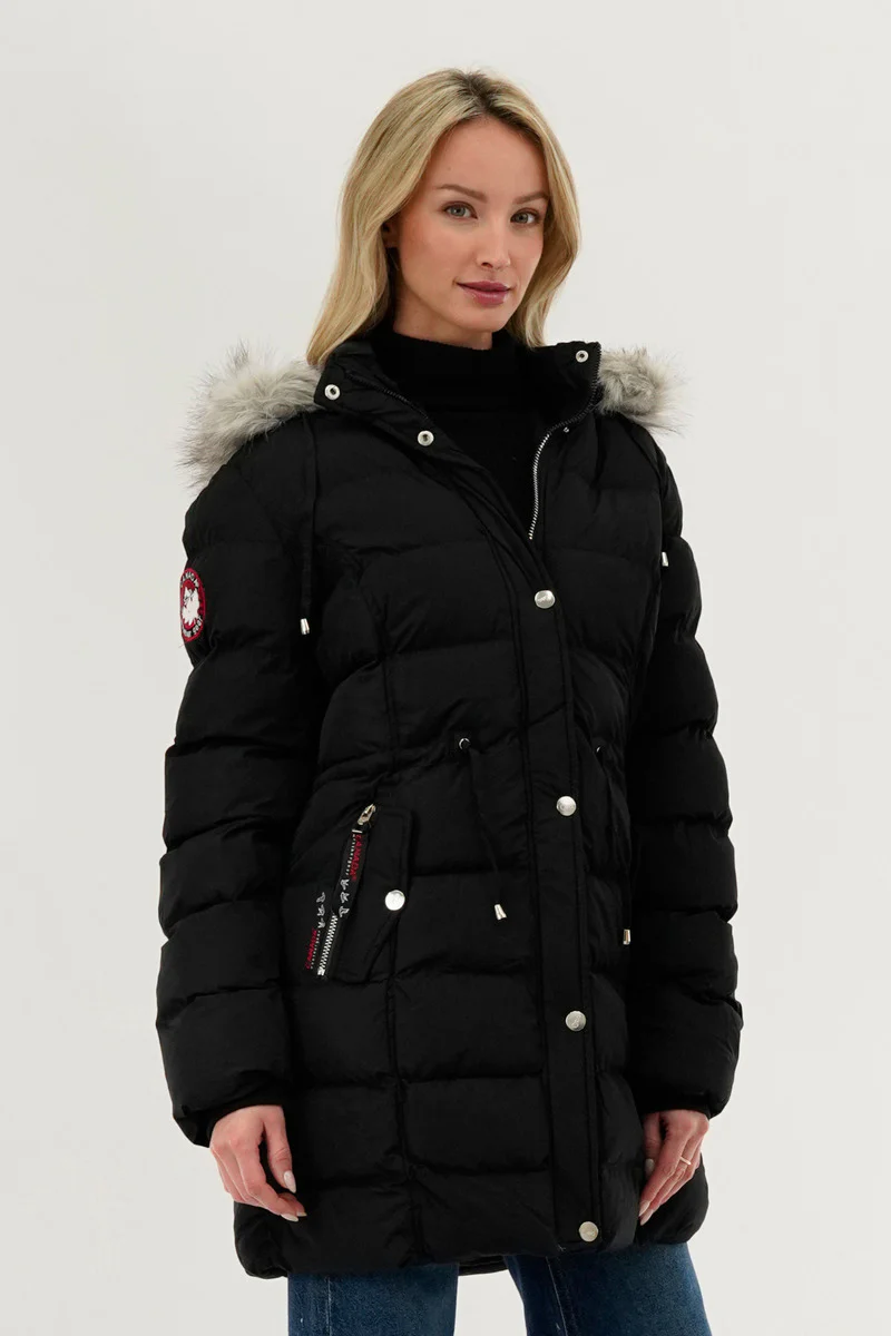 Canada Weather Gear Tie Waist Puffer Parka Jacket - Black - Image 2