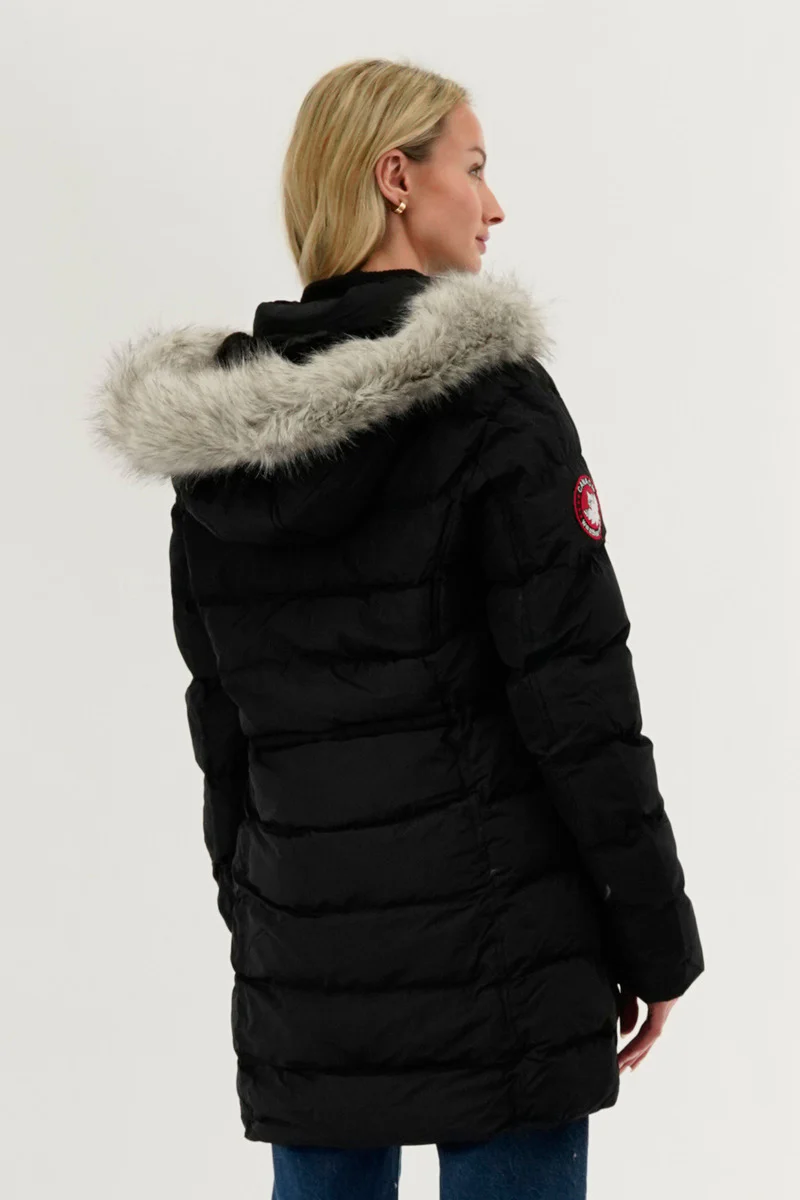 Canada Weather Gear Tie Waist Puffer Parka Jacket - Black - Image 3