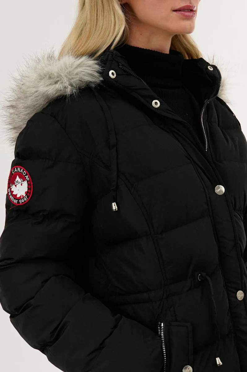 Canada Weather Gear Tie Waist Puffer Parka Jacket - Black - Image 4