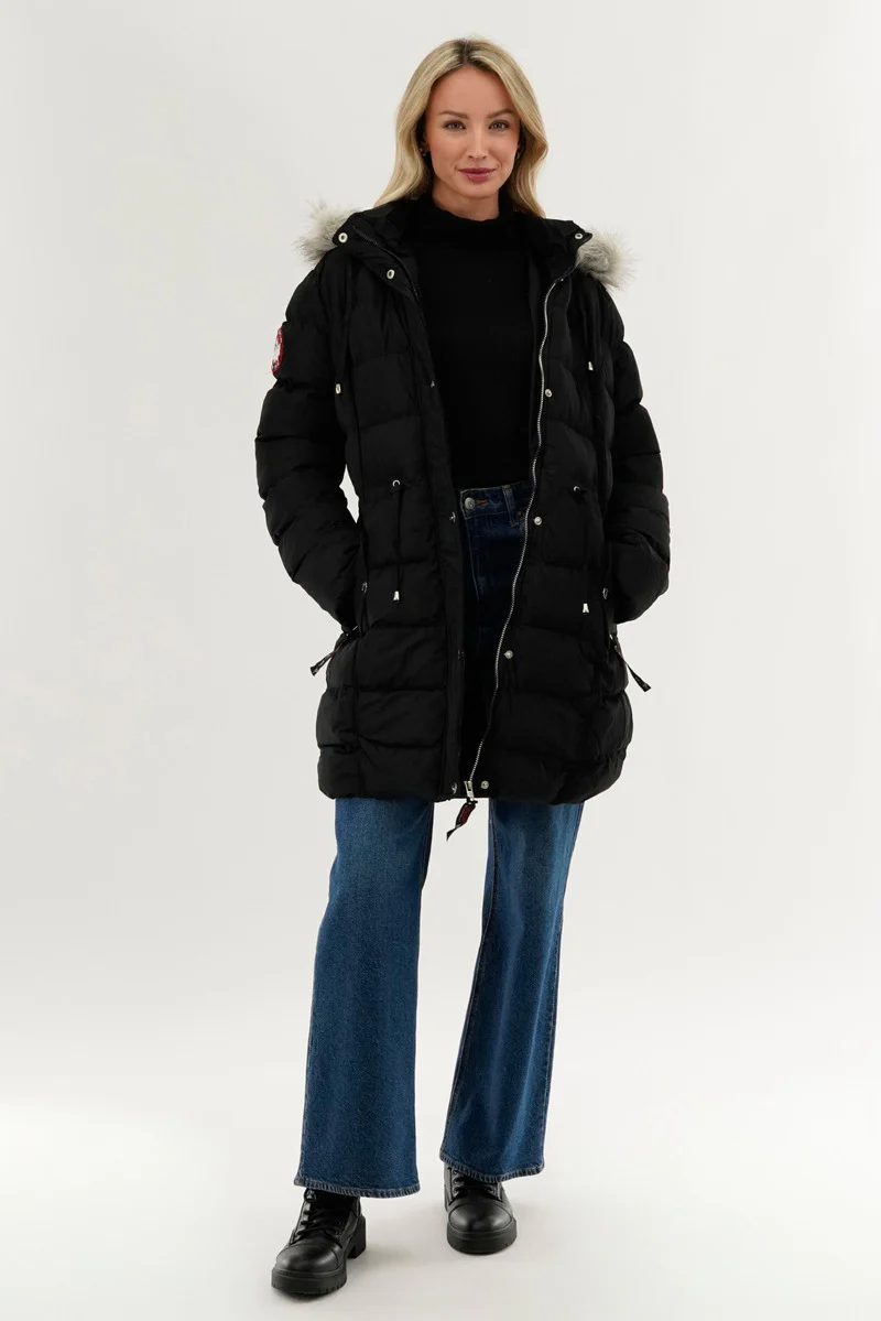Canada Weather Gear Tie Waist Puffer Parka Jacket - Black - Image 5
