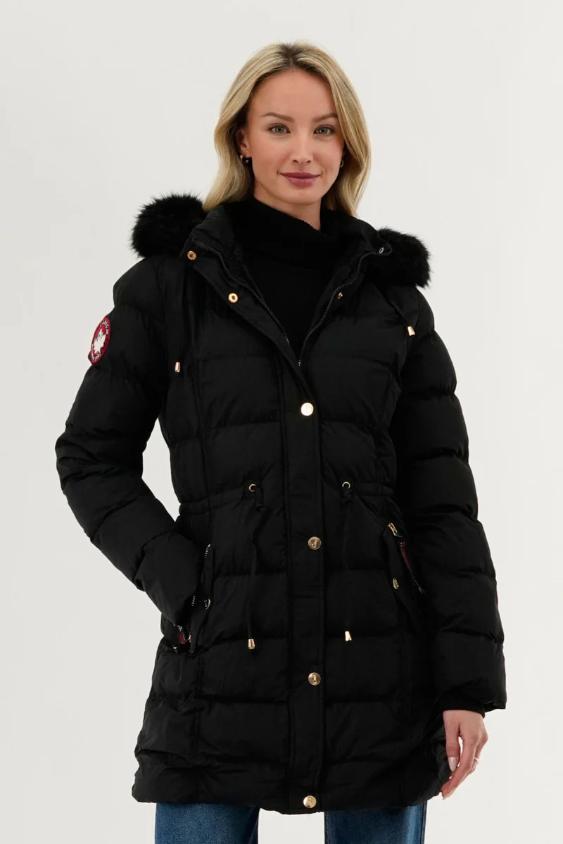 Canada Weather Gear Tie Waist Puffer Parka Jacket - Black